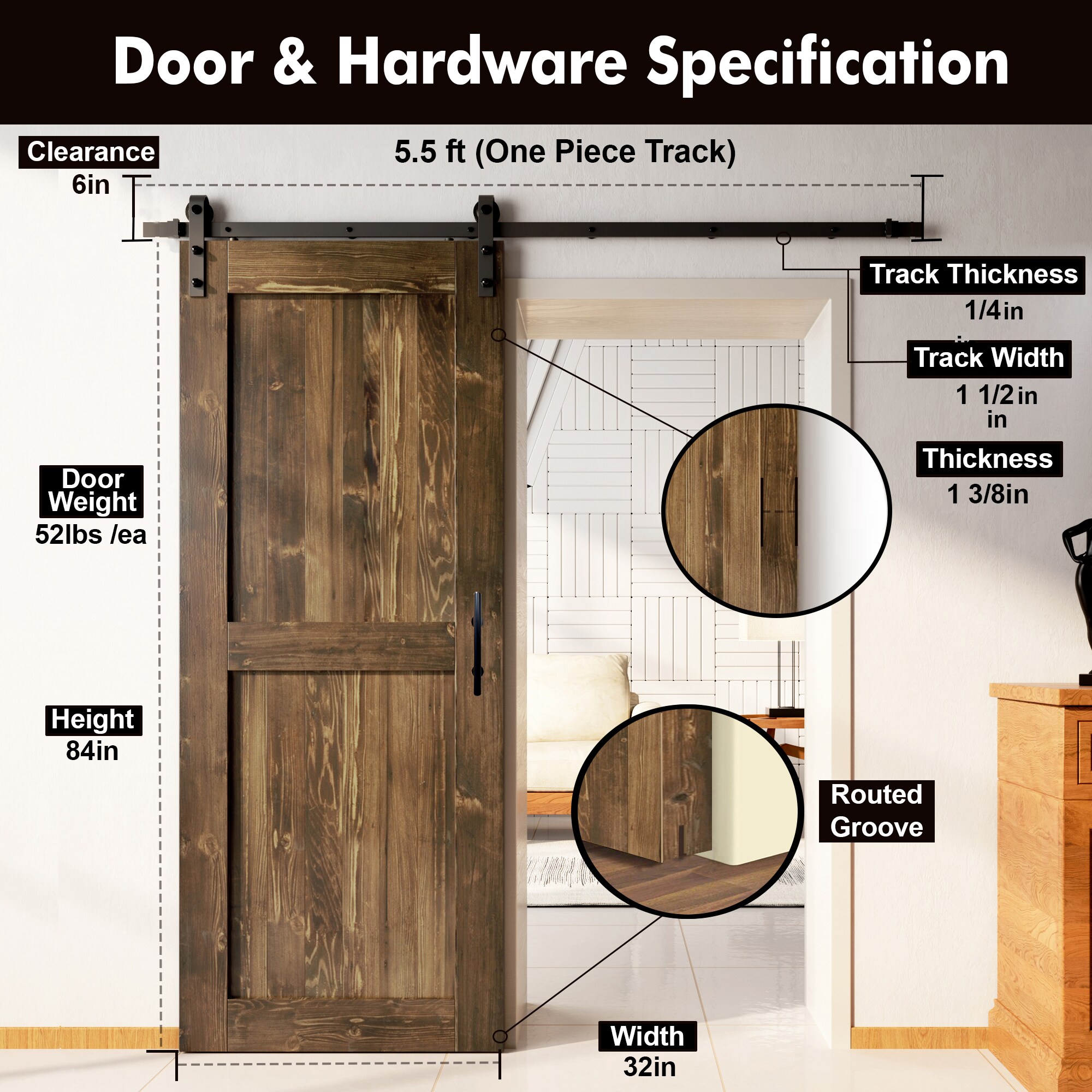 HOMACER YT1TGH066C-3284-H-WA Barn-Doors - View #7
