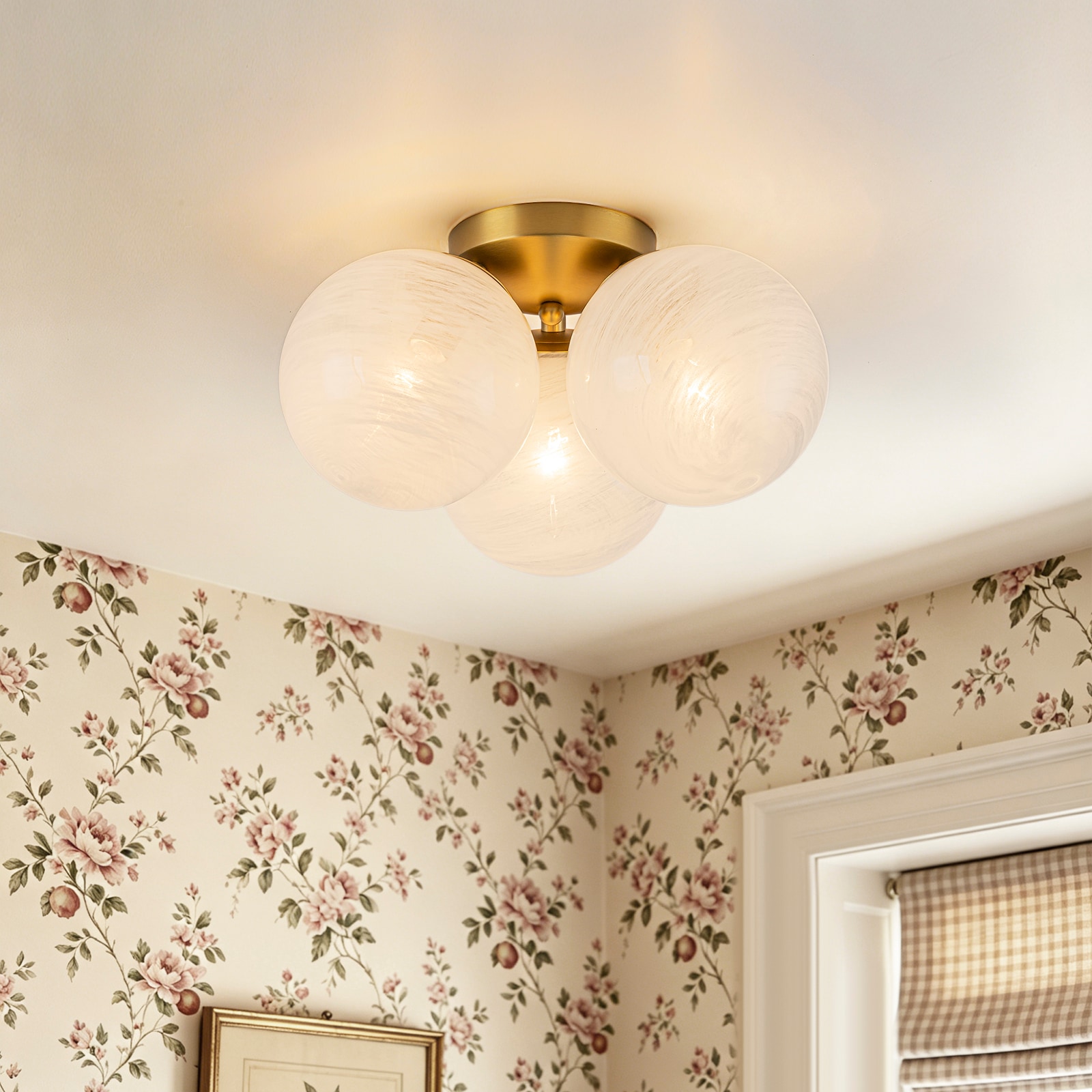 EDISLIVE 13.8-in Gold Indoor 3 -Light Flush Mount Light with Opal Glass