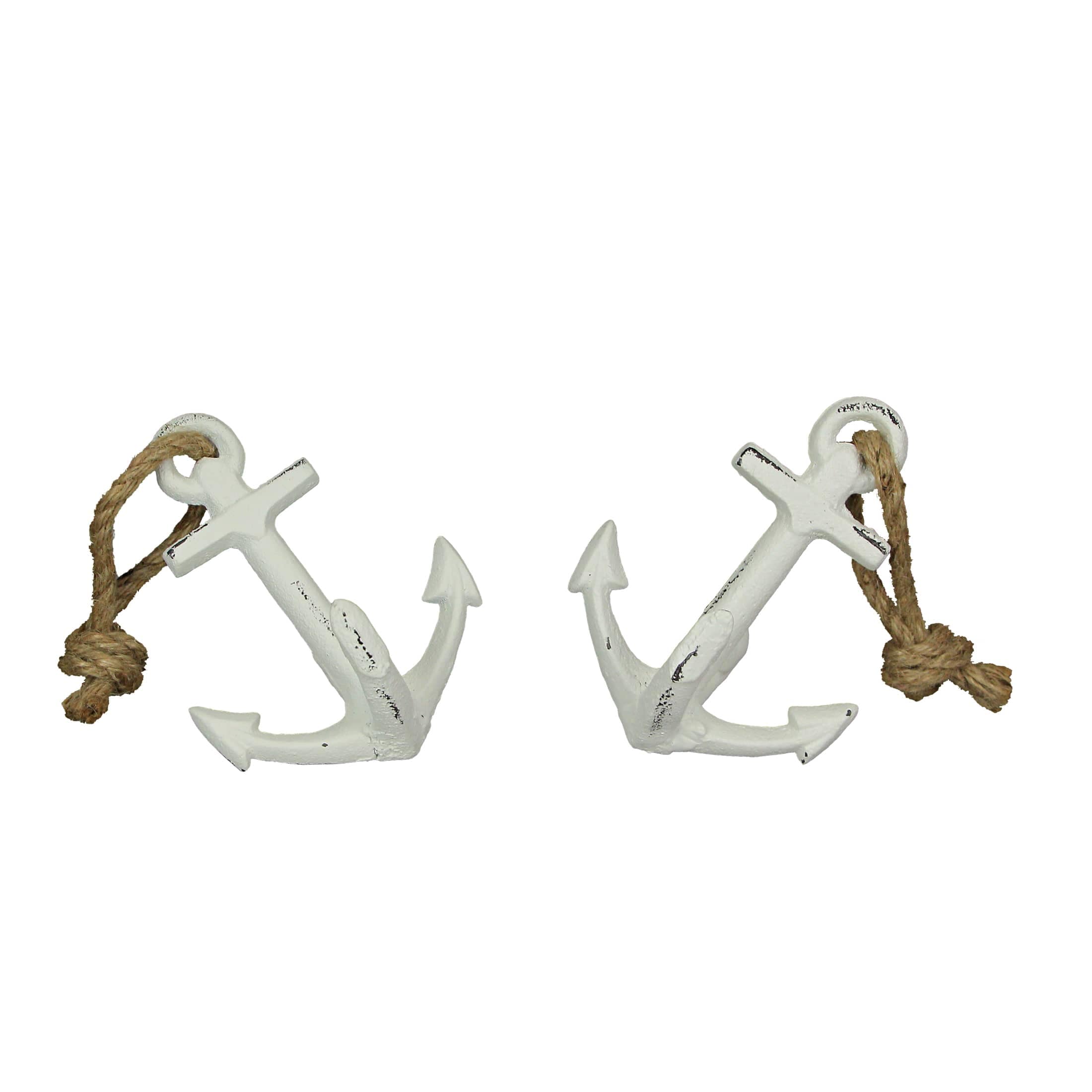 Zeckos ZKO-99230 Pair of Timeless Antique White Cast Iron Boat Anchor Bookends - Nautical Home Decor Sculptures for Stylish Bookshelf Accents- 4.5 Inches Long - Maritime Elegance
