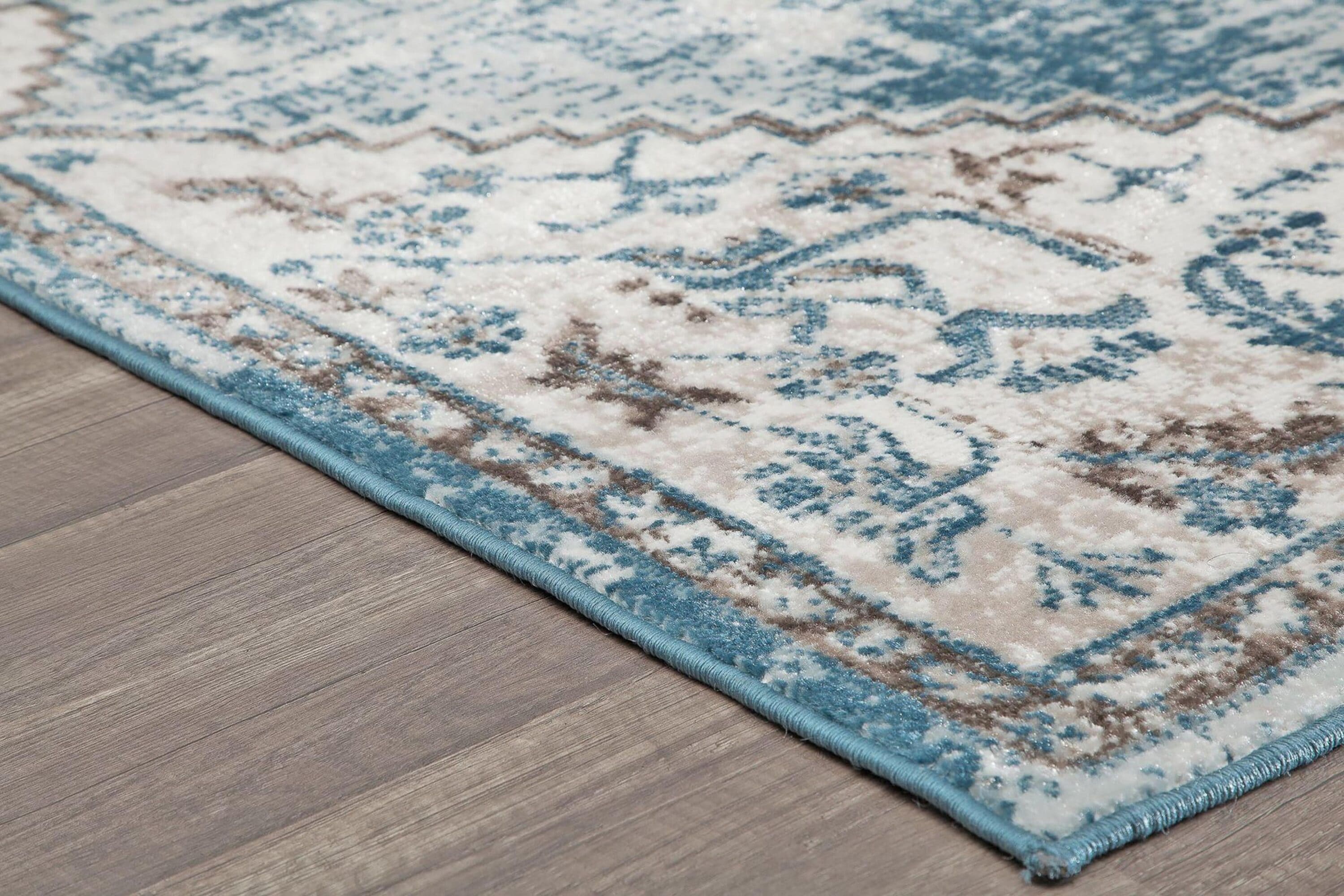 Powder Blue Medallion Synthetic 8' x 10' Area Rug