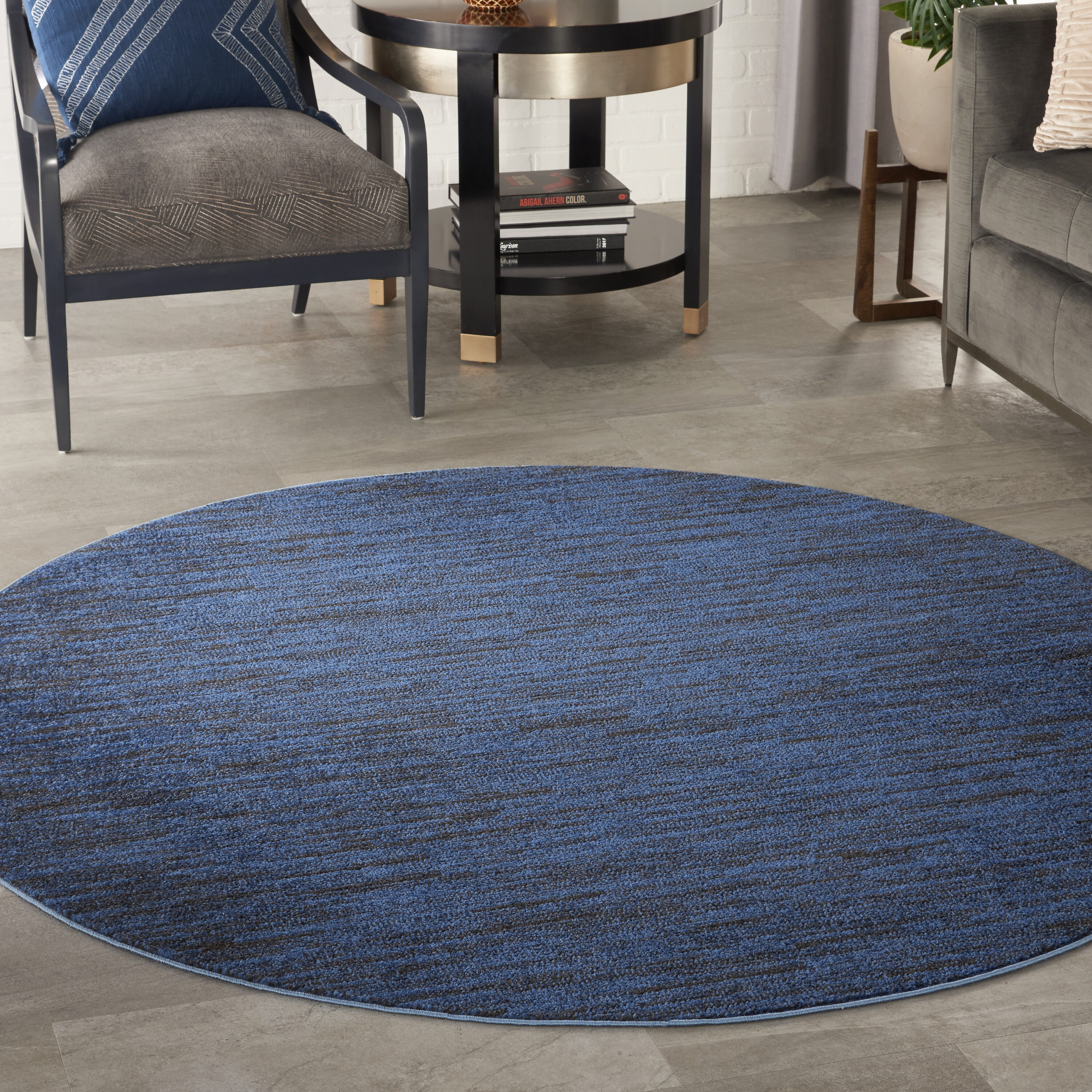 Nourison 099446824318 Essentials 6 x 6 (ft) Loomed Polypropylene Midnight Blue Round Indoor/Outdoor Solid Area rug