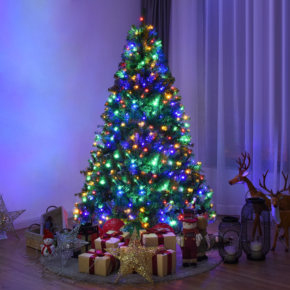 Costway - 6Ft Pre-Lit Artificial Christmas Tree Hinged 350 LED Lights
