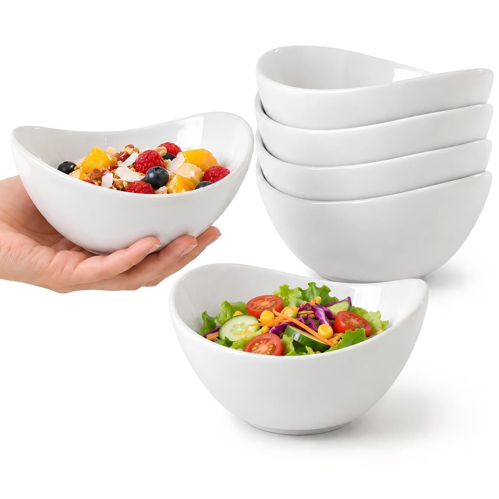 Aoibox  6 Piece White Porcelain Dessert Bowls 5 5 In for Ice Cream Soup Cereal Snacks and Dipping Sauces