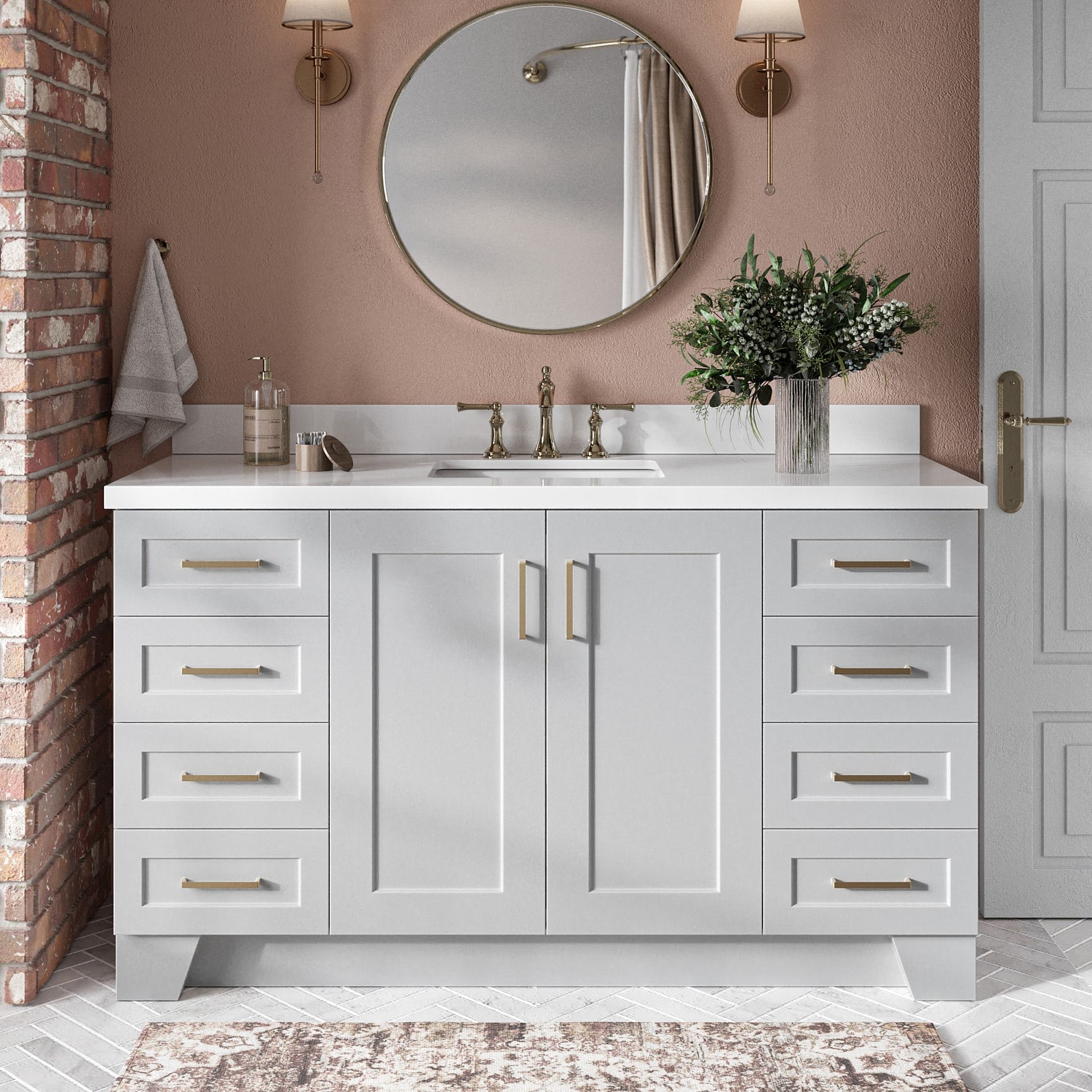 ARIEL Q061SWQRVOGRY Taylor 61-in Gray Undermount Single Sink Bathroom Vanity with Pure White Quartz Quartz Top