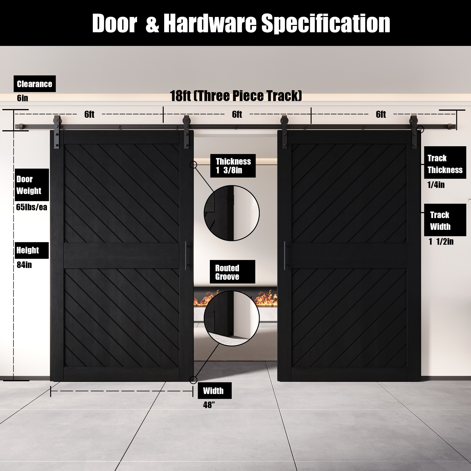 HOMACER YT2H216C-XT2-4884-BK Barn-Doors - View #2