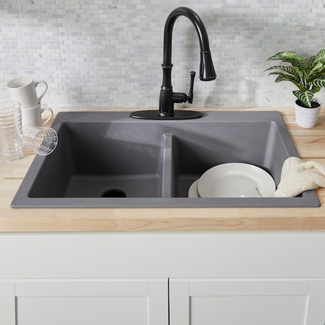 Franke Primo 33-in x 22-in Shadow Grey Double Equal Bowl Drop-In or Undermount 1-Hole Commercial/Residential Kitchen Sink Franke Primo 33-in x 22-in Shadow Grey Double Equal Bowl Drop-In or Undermount 1-Hole Commercial/Residential Kitchen Sink