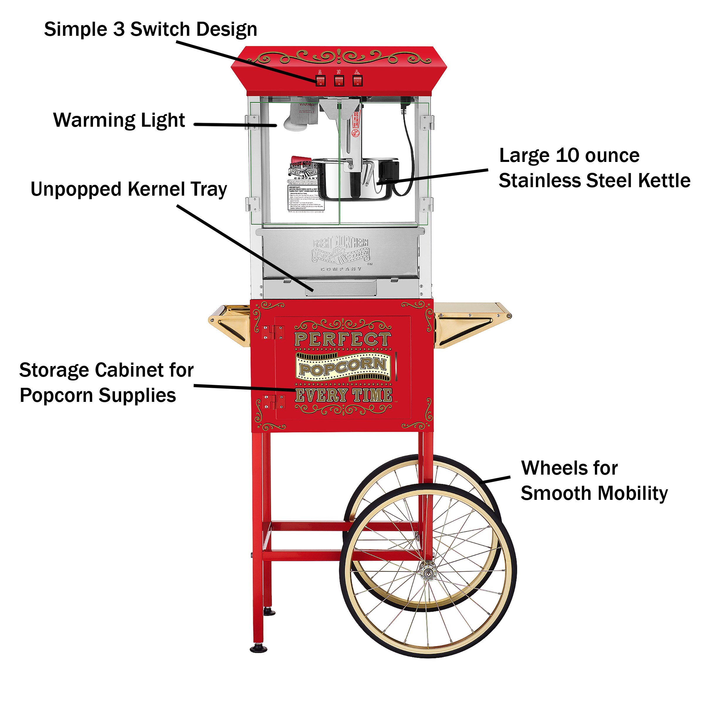 Great Northern Popcorn 1 Cups Oil Popcorn Machine Popcorn Maker Cart