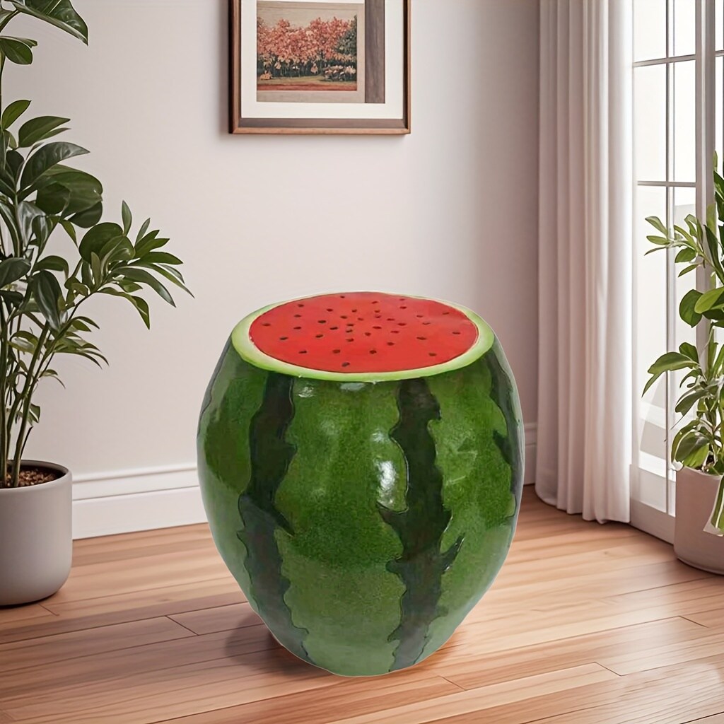 GDFStudio Watermelon Fruit Stool 13.4 Inch Oversized Resin Stool Side Table Plant Stand for Garden Indoor Outdoor Decor Green