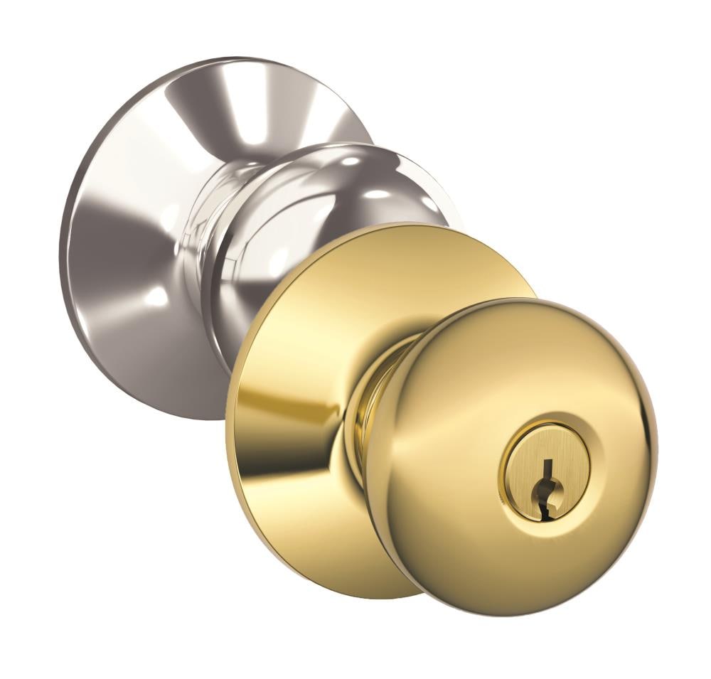 Schlage F51APLY605625 F Series Bright Brass by Bright Chrome Traditional Interior/Exterior Keyed entry door knob Single pack