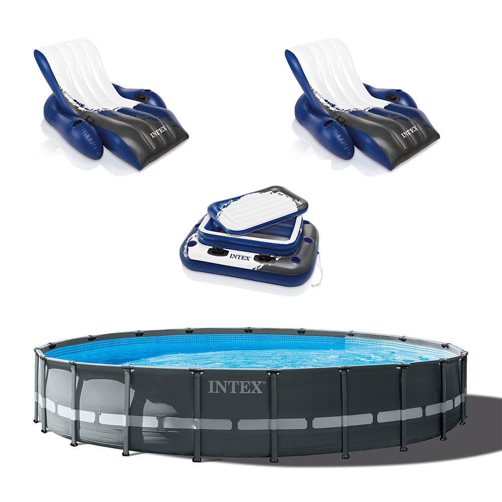 24-ft x 24-ft x 52-in Metal Frame Round Above-Ground Pool with Filter Pump,Ground Cloth,Pool Cover and Ladder | - Intex 142012