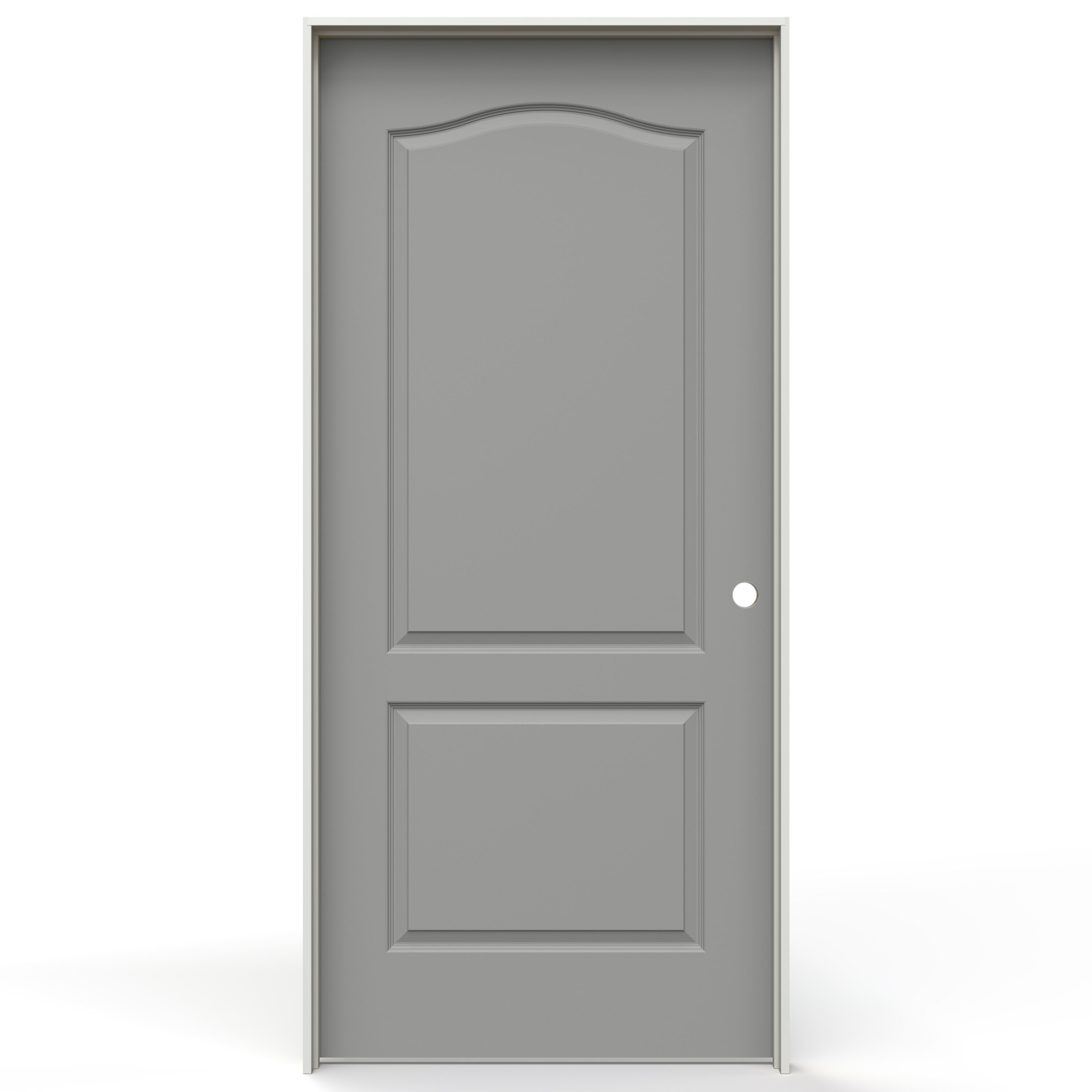 JELD-WEN LOWOLJW225900299 32-in x 80-in Gray Pearl Solid core 2-panel arch top Left hand Smooth Prefinished Molded composite Flat Jamb Single Prehung Interior Door