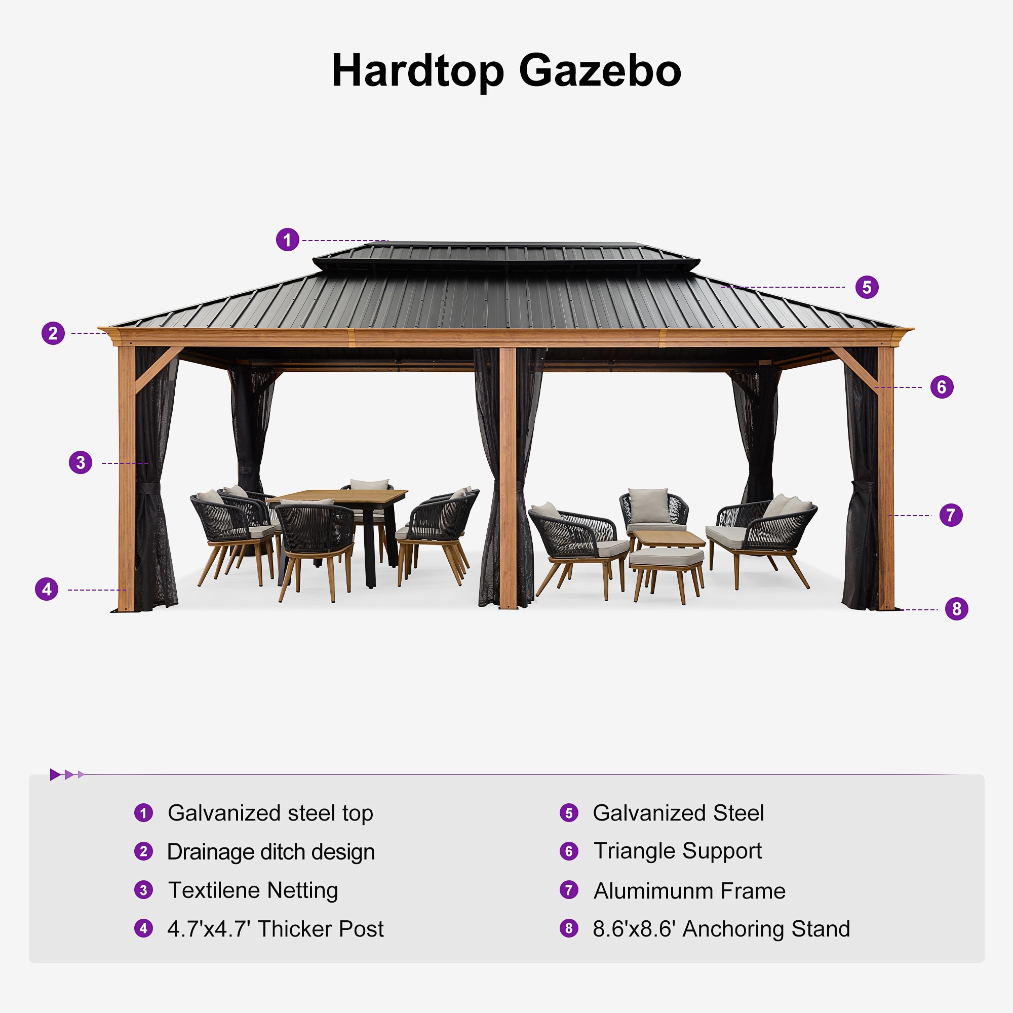 PURPLE LEAF LS06WHTG1220 Wood-Resin-Gazebos - View #6