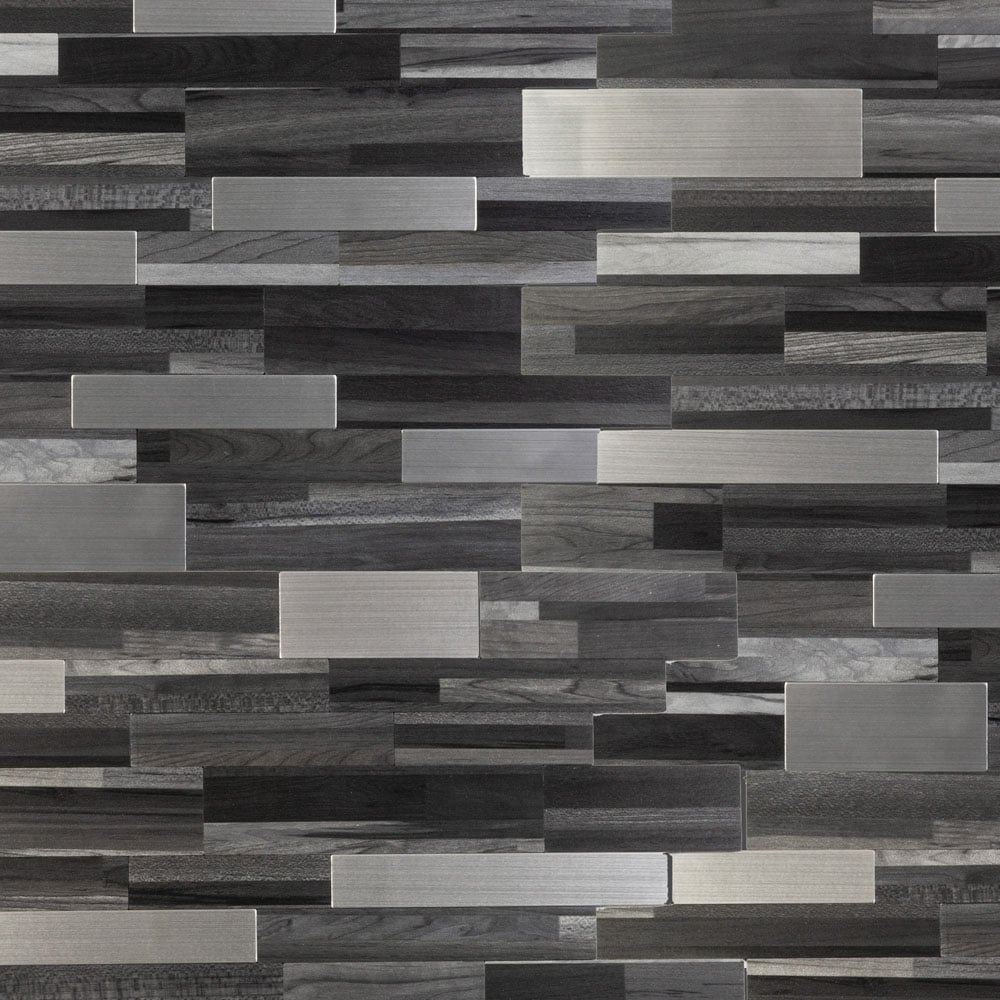 Peel&Stick Tile LW22081118 Steel Shadows 12-in x 12-in Multi-finish Metal Patterned Linear Mosaic Wall Tile ( 0.946-sq ft Piece
