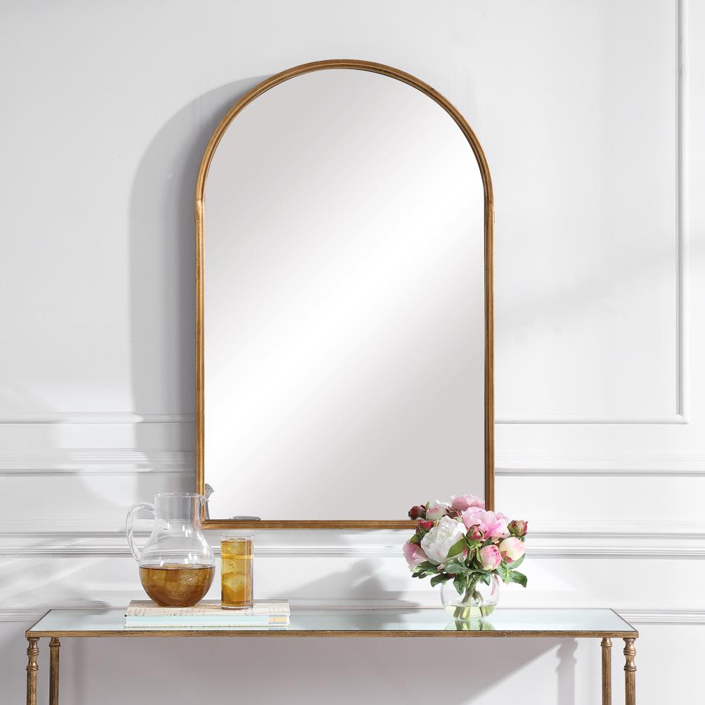 Global Direct 24in W x H Arch Antiqued Gold Leaf Framed Wall Mirror at