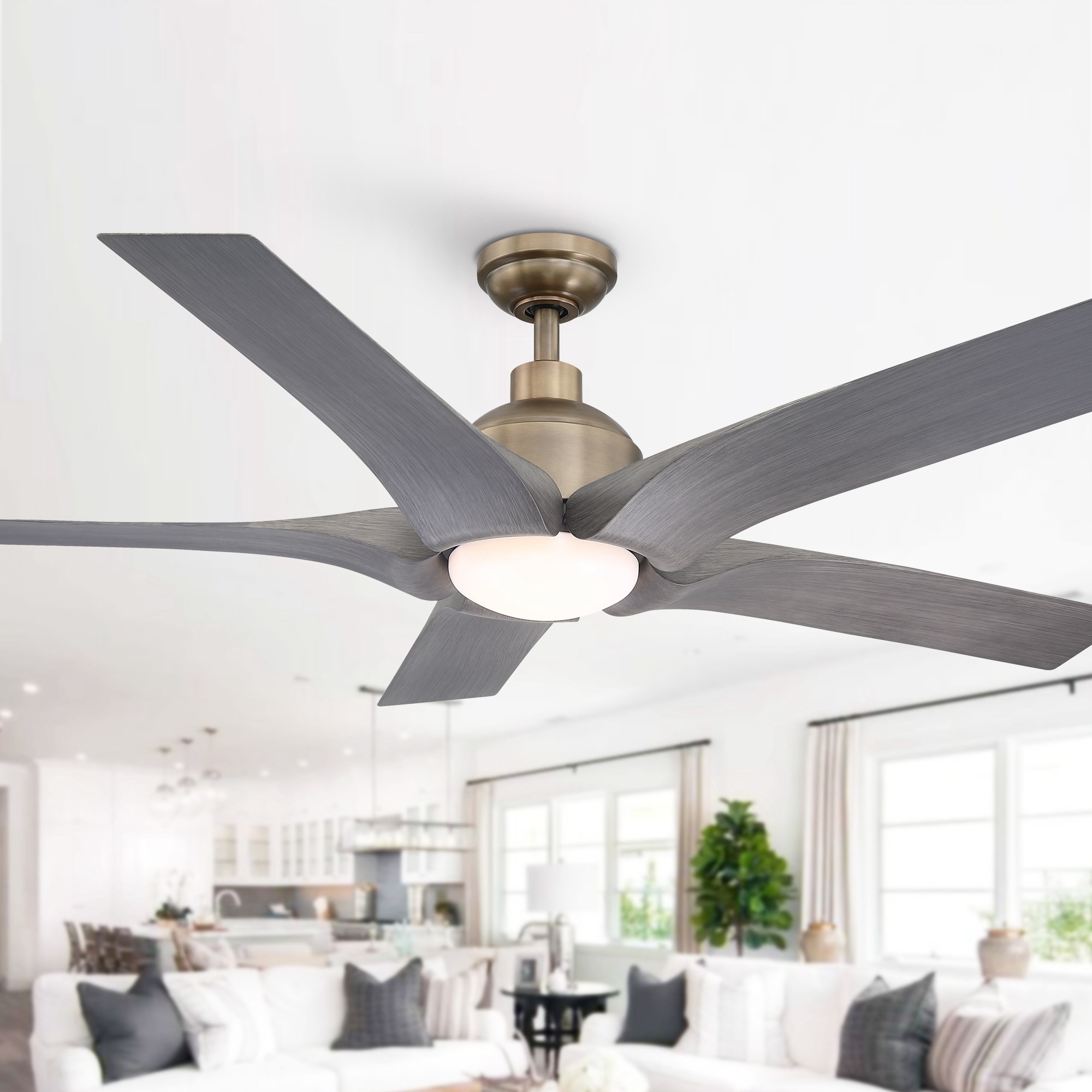 Parrot Uncle BBLDA158A 56-in Integrated LED Bronze with Oak Blades Ceiling Fan With Light - Remote Included ( 5 -Blade )