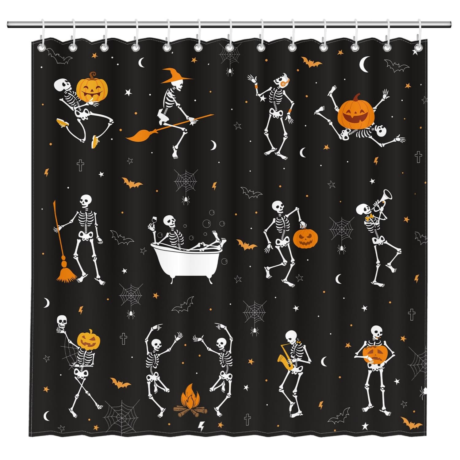 Angel Sar Halloween Shower Curtain with 13 Hooks for Bathroom