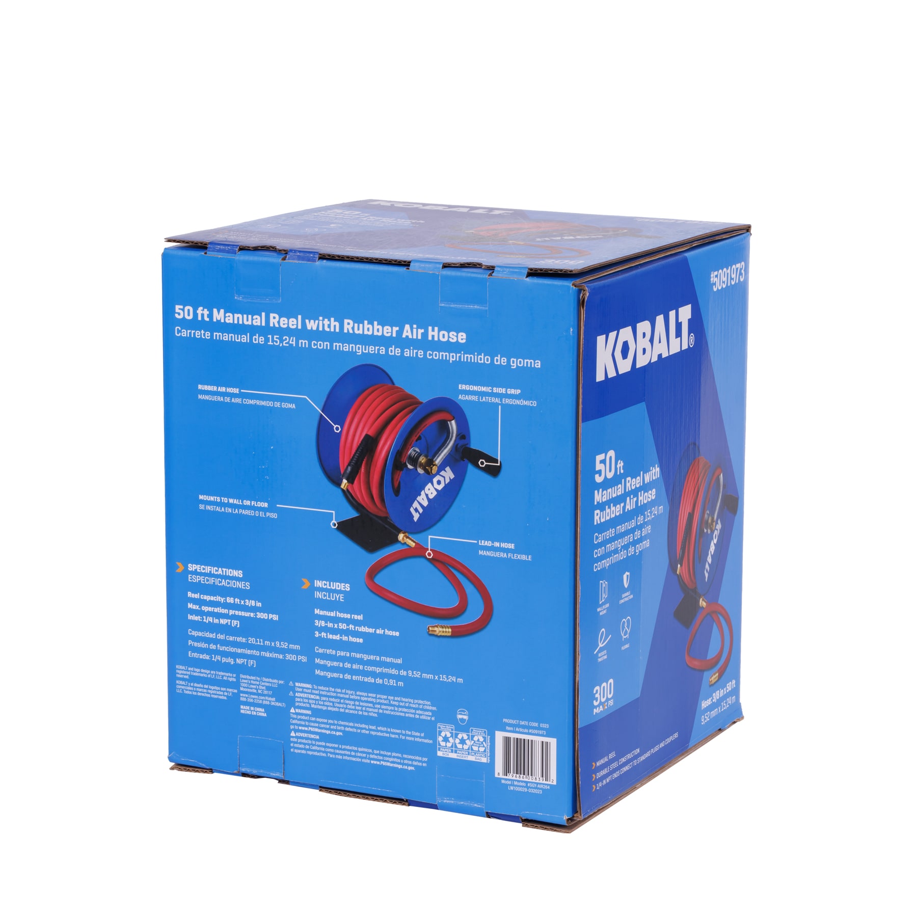Kobalt Manual Reel w/3/8-in x 50-Ft Rubber Hose in the Air Compressor Hoses  department at