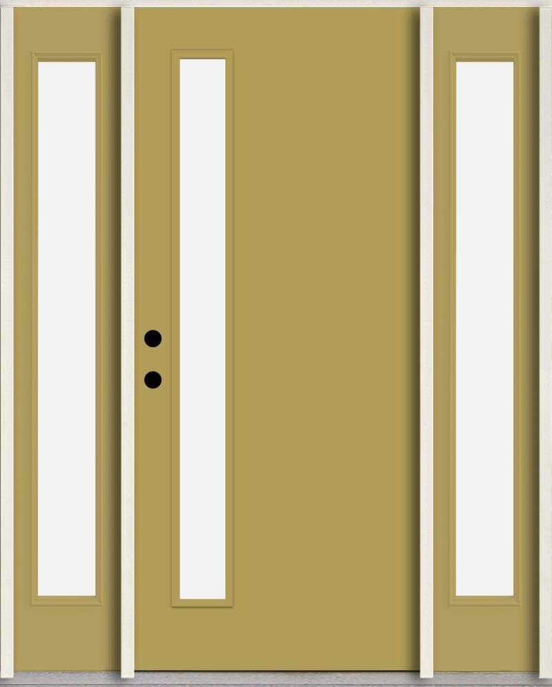 RELIABILT LO1065151 Spotlights 56-in x 80-in x 4-5/8-in Fiberglass 1/4 lite Right-hand inswing Meadowlark Paint Painted Prehung Front Door with Sidelights Insulating core