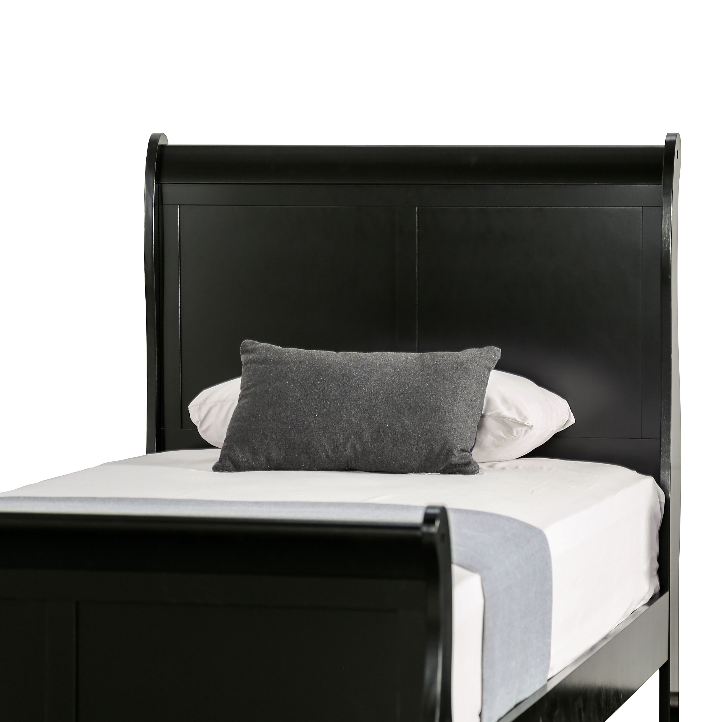 Black Twin Sleigh Bed with Wood Frame and Headboard