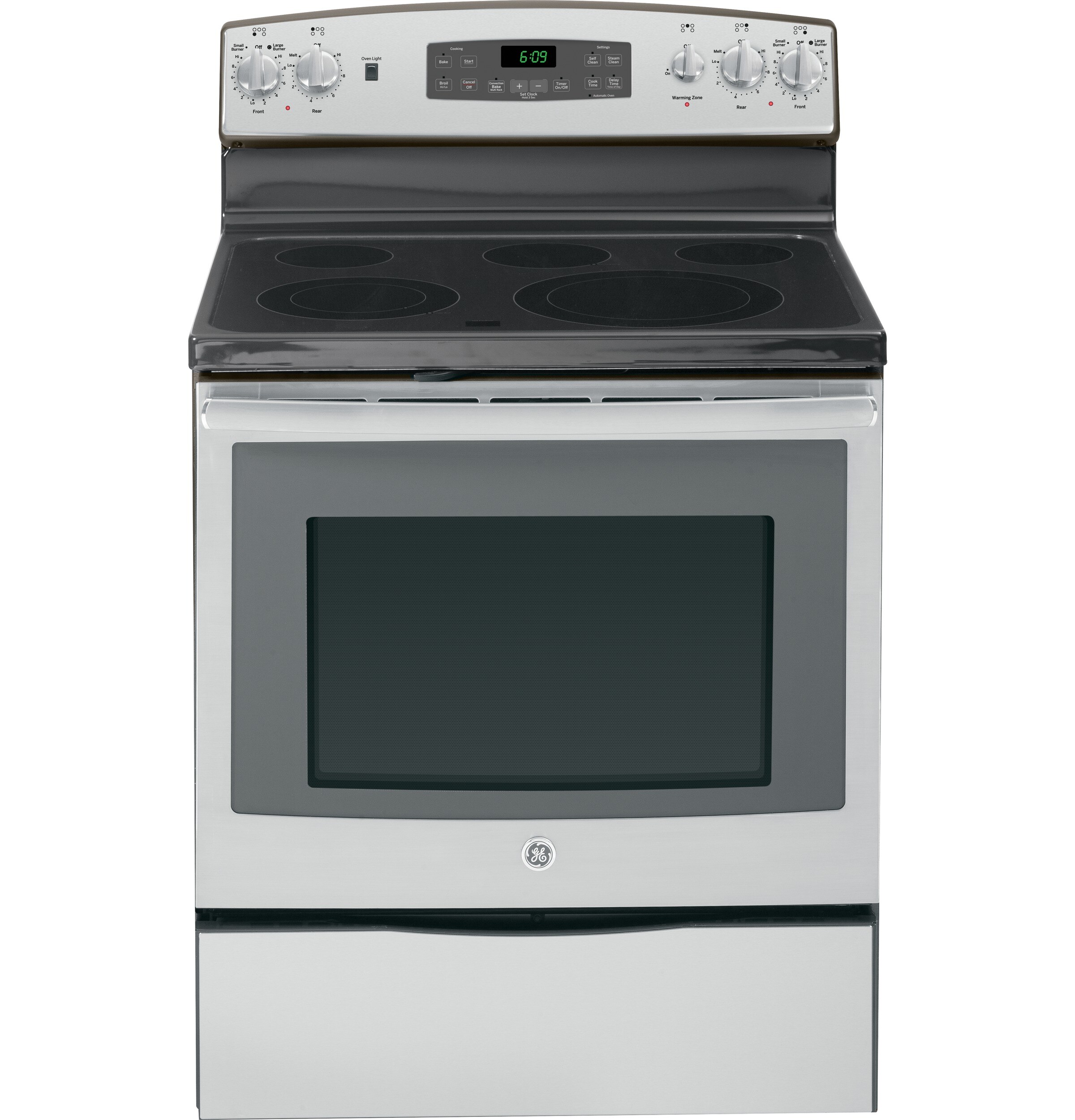 GE 30-in Smooth Surface Glass Top 4 Elements 5.3-cu ft Self