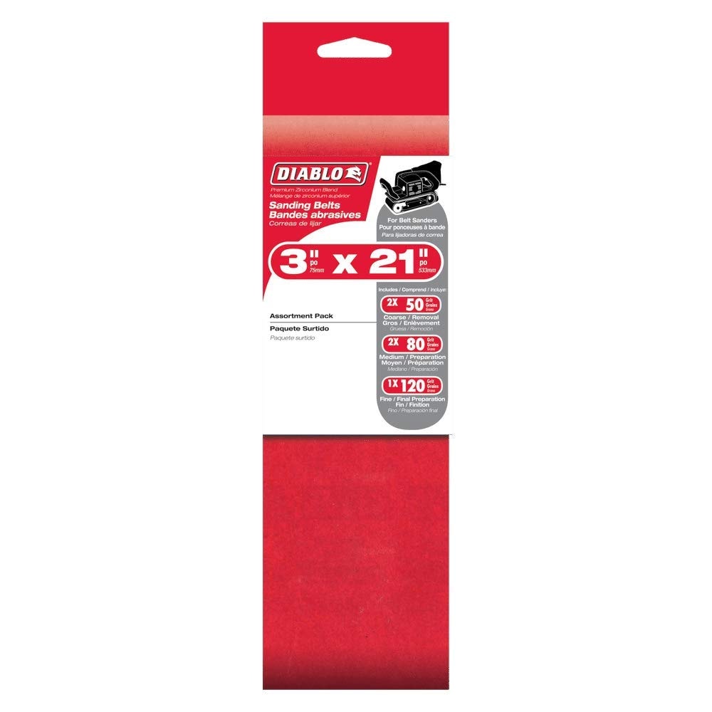 Diablo Freud  3X21 Assorted Sanding Belt Pack - Grits 50 80 120 for Wood Metal and Plastics