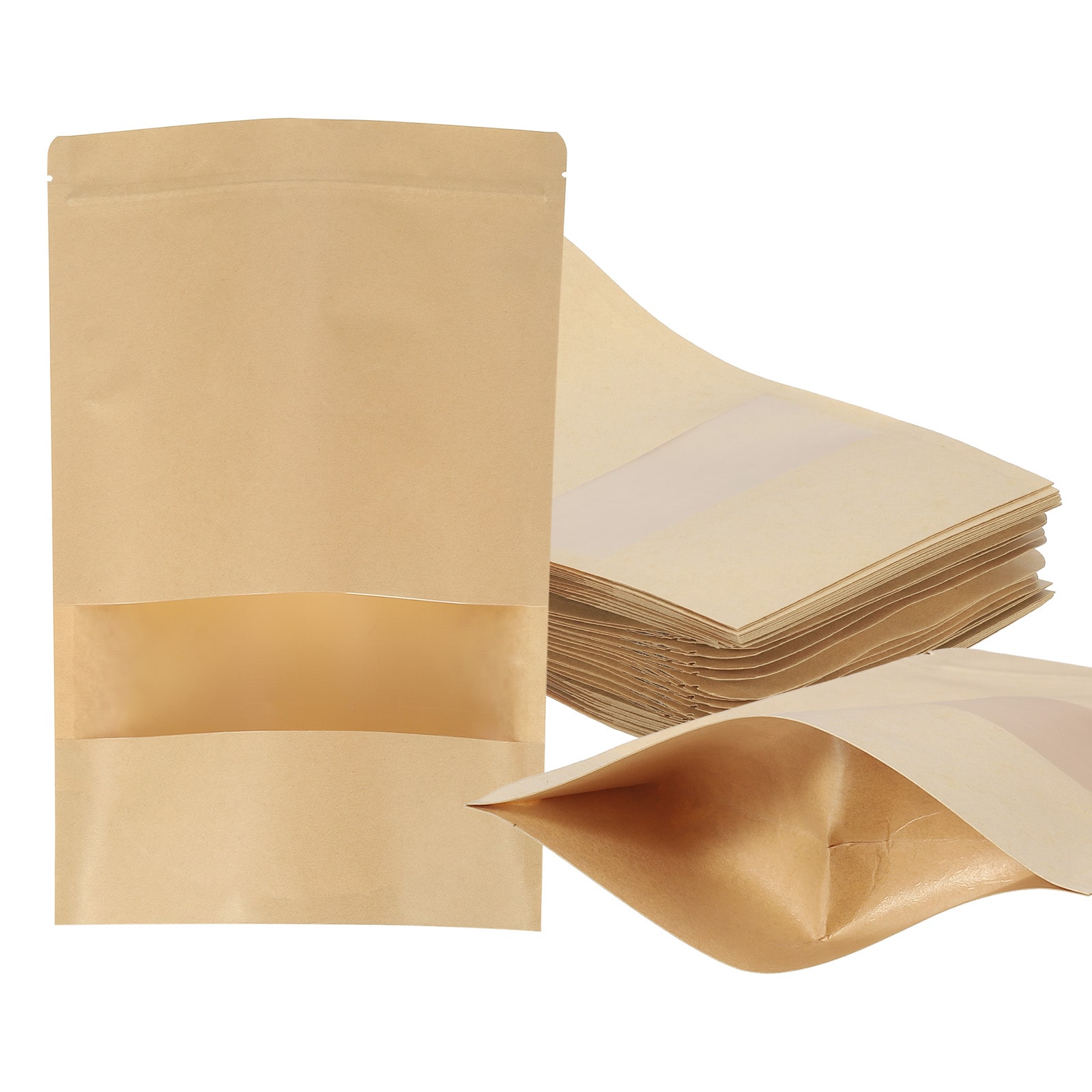 PATIKIL Stand Up Pouch Bags 40pcs 14 x 10 Inch Resealable Kraft Paper Bags Pouches with Clear Window and Zip for Food Storagepcsaging Small Business Home Brown #S25092300UX2660
