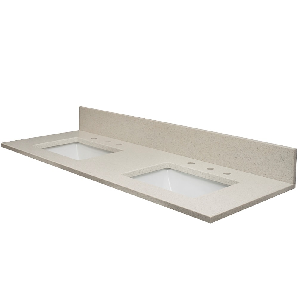 MarCraft VQIS6122802 Vista 61-in x 22-in Polished Ivory Sparkle Quartz Undermount Double Sink Widespread Faucet Mount Bathroom Vanity Top