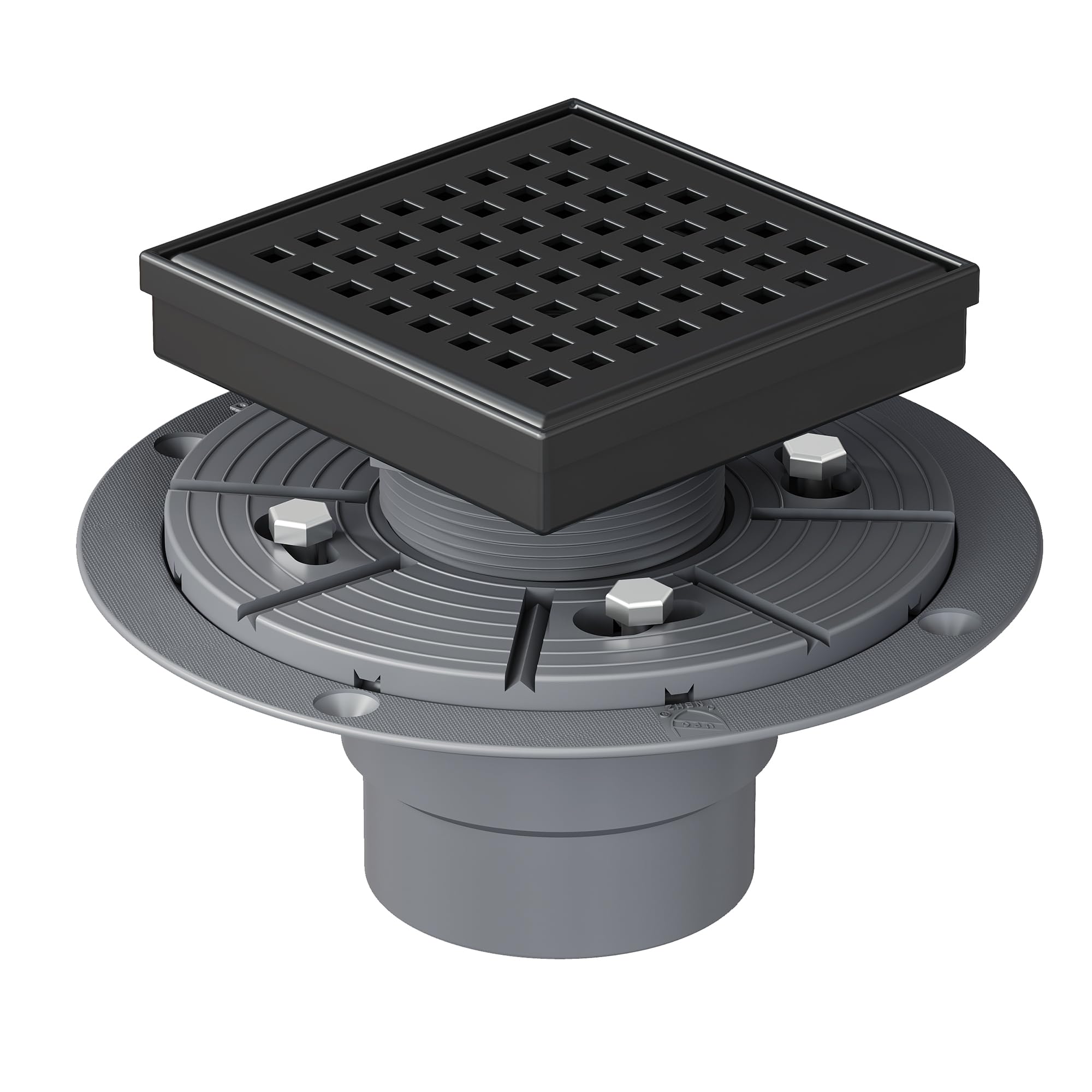 Numhew 4in W 4in L 1-Piece Matte Black Square Shower Drain Kit