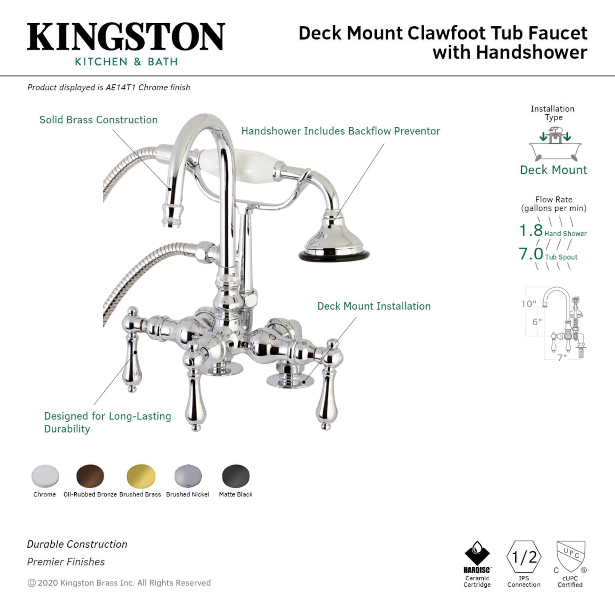 Kingston Brass WLAE13T7 Roman-Tub-Faucets - View #2