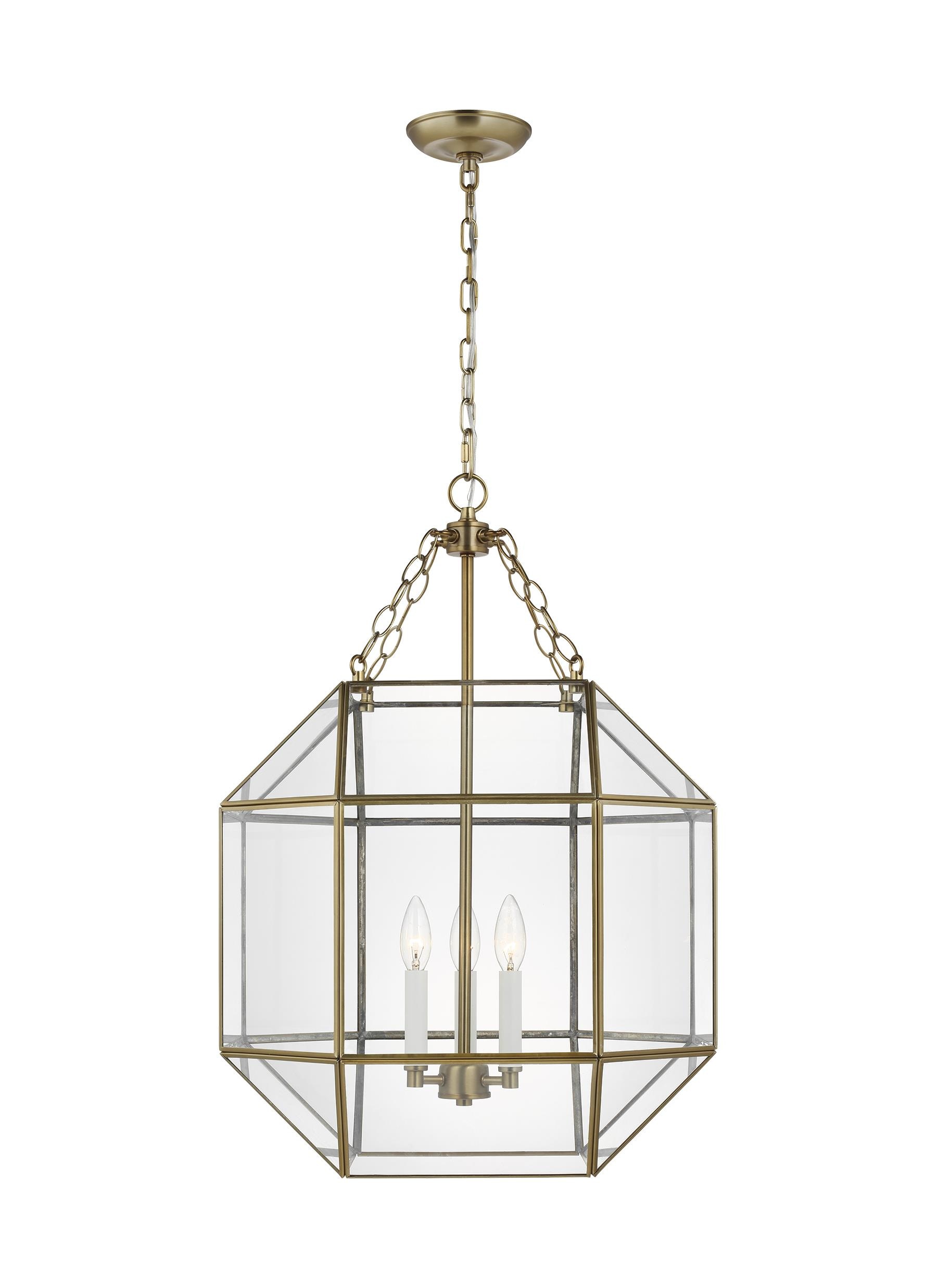 Generation Lighting 5279403EN-848 Morrison 3 -Light Satin Brass Traditional Clear glass Geometric Medium Hanging Pendant light
