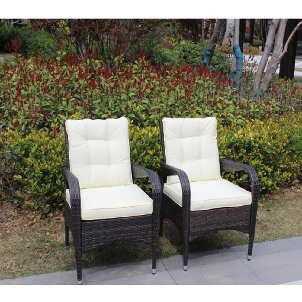 ZAKLOOP WU20967120 Dining Chairs Set of 2 Brown Stationary Dining Chair with White Cushioned Seat