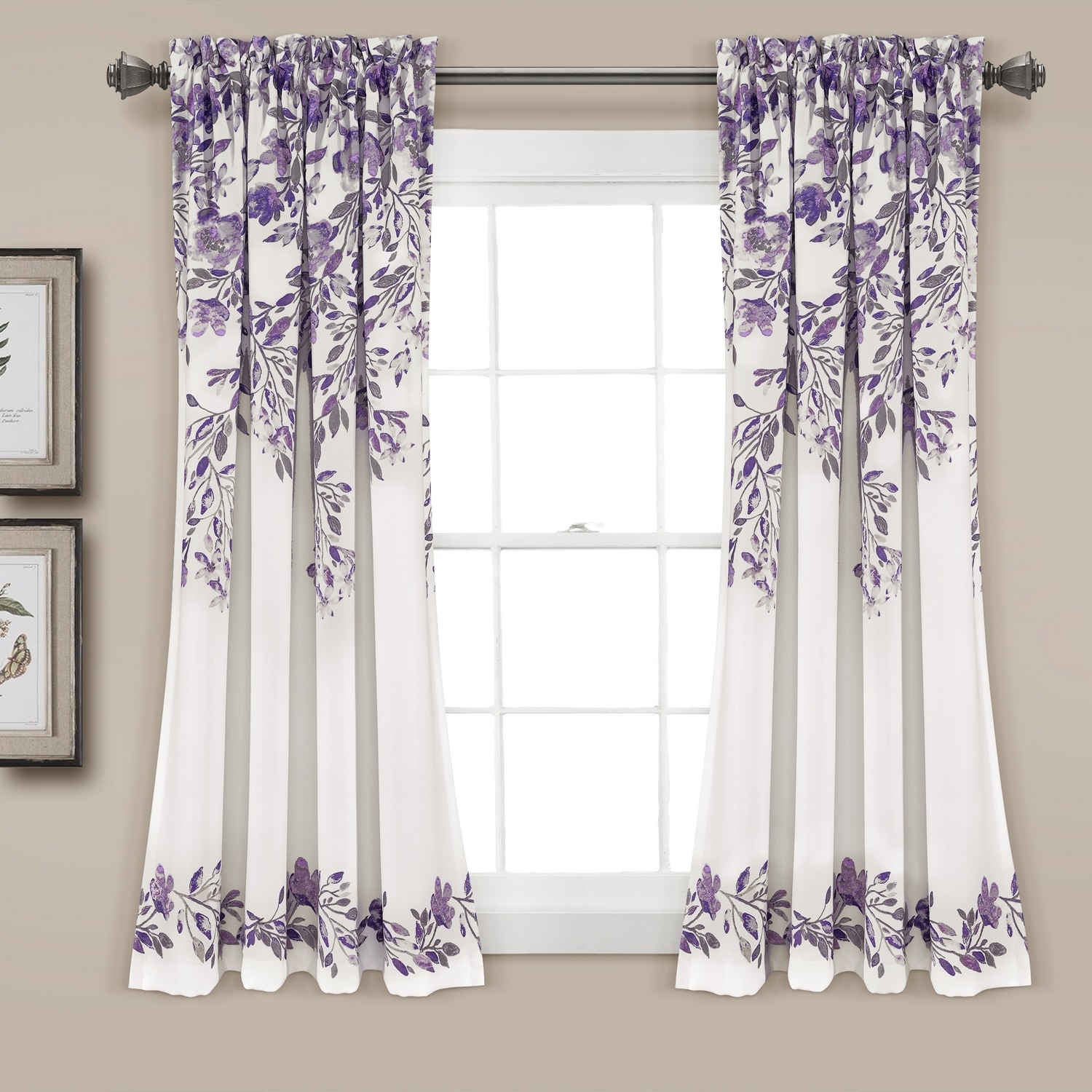 Lush Decor 16T006212 63-Inches Purple Floral Light filtering Rod pocket Curtain panel pair