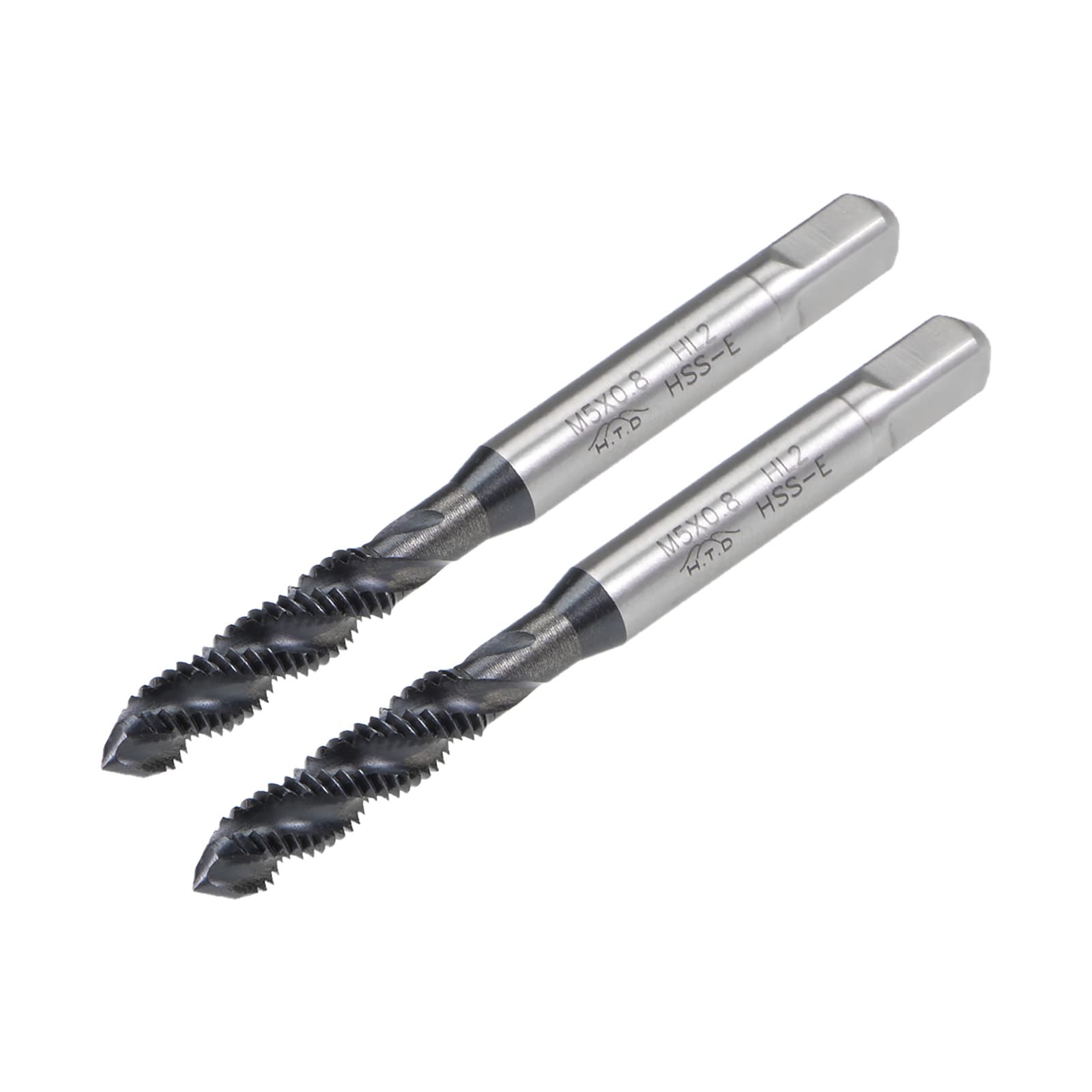 Unique Bargains M5 x 0.8 Spiral Flute Thread Tap Metric Machine Threading Tap HSS Nitriding Coated Round Shank with Square End H2 Tolerance 2pcs #S26031100UX4611