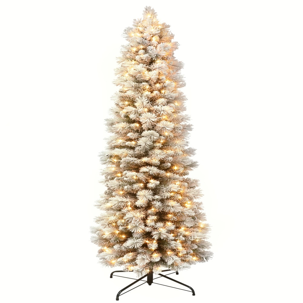 Puleo International TFP8305A-65LW3 6.5-ft Pine Pre-lit Pencil Flocked Artificial Christmas Tree with White LED Lights