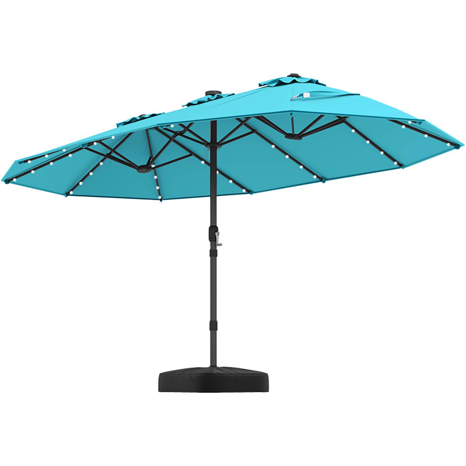 GZMR LC-MR-NSM011TN 15-ft Steel Blue No-tilt Market Patio Umbrella with Lights with Base