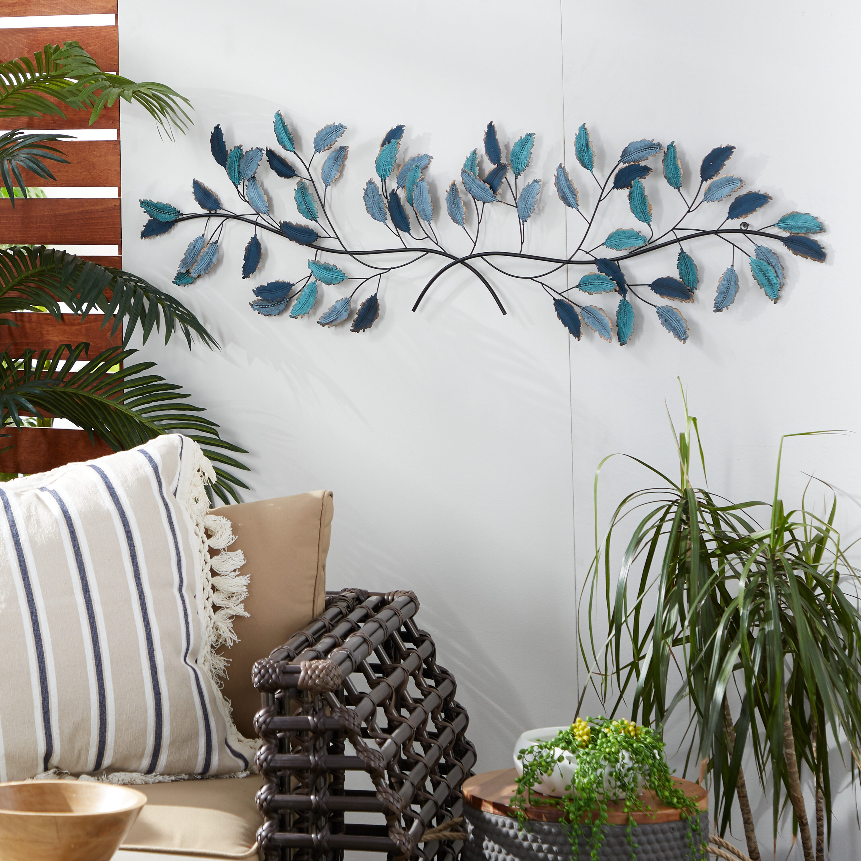 Grayson Lane 95457 52.38-in W x 14.75-in H Metal Leaf with Gold Accents Floral Wall sculpture