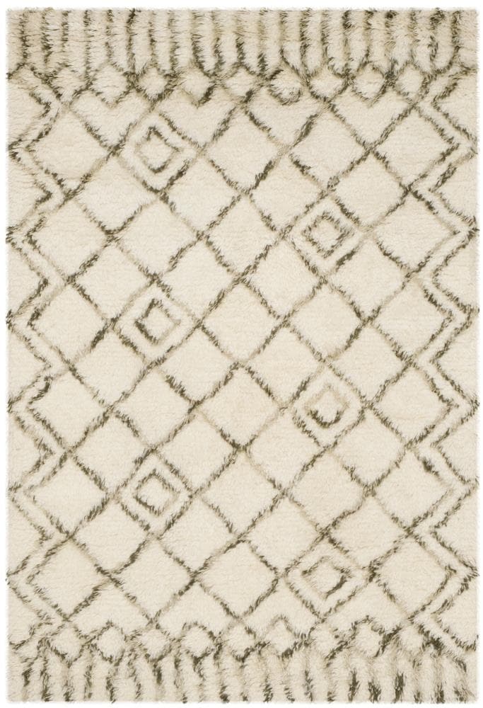 Safavieh CSB894A-4 Casablanca Taourit Shag 4 x 6 (ft) Tufted Wool Ivory/Green Rectangular Indoor Abstract Moroccan Area rug
