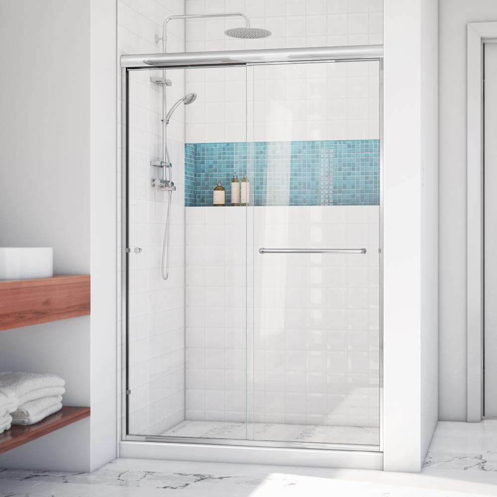 Arizona Shower Door LSER6062CHCLL Lite-Euro Recessed Polished Chrome 56-in to 60-in W x 62.375-Inches H Semi-frameless Bypass Sliding Shower door 1/4-in Thick Clear Glass