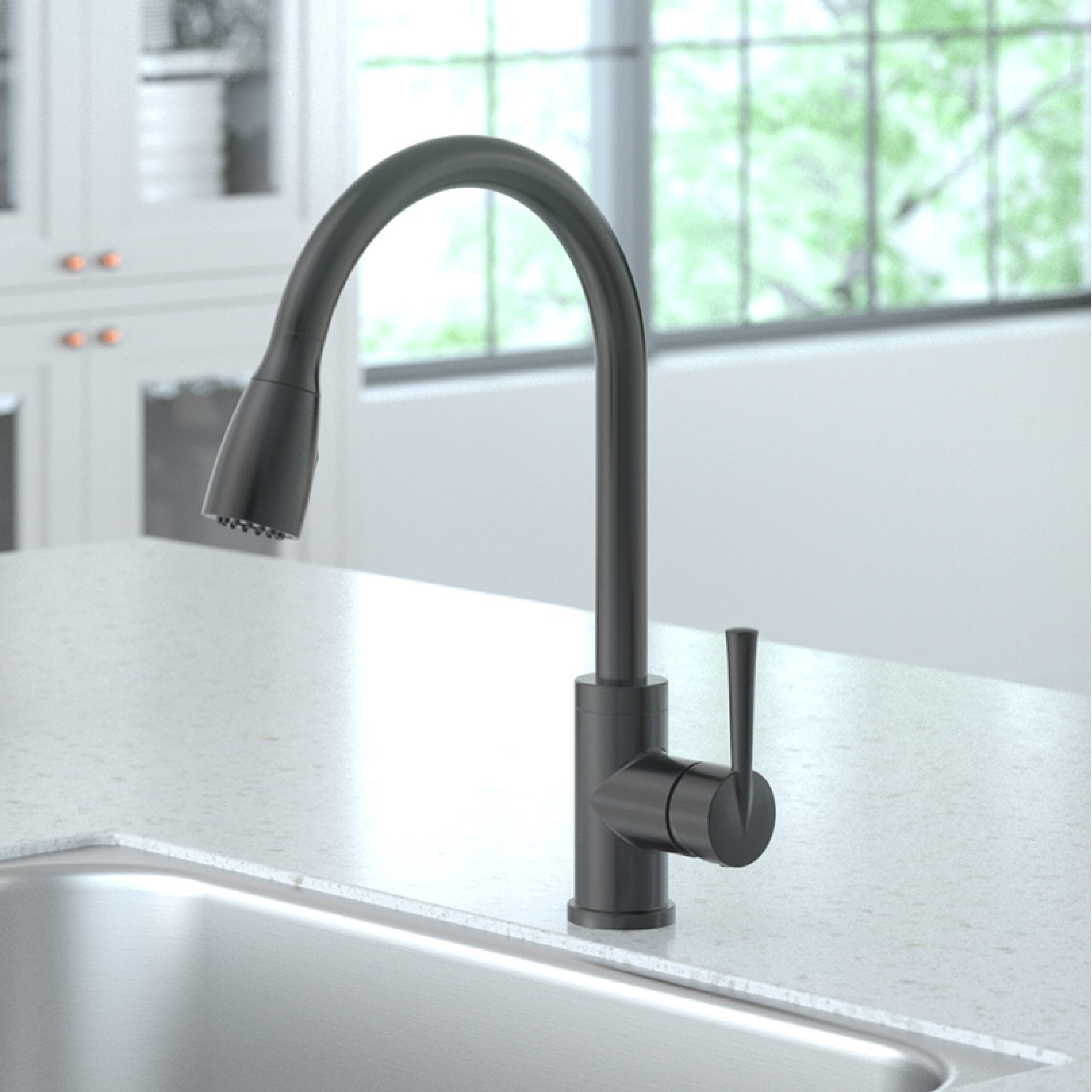 Project Source FP4AF260BL Brenn Matte Black Single Handle Deck-mount Pull-down Kitchen Faucet with Sprayer ( Deck Plate Included )