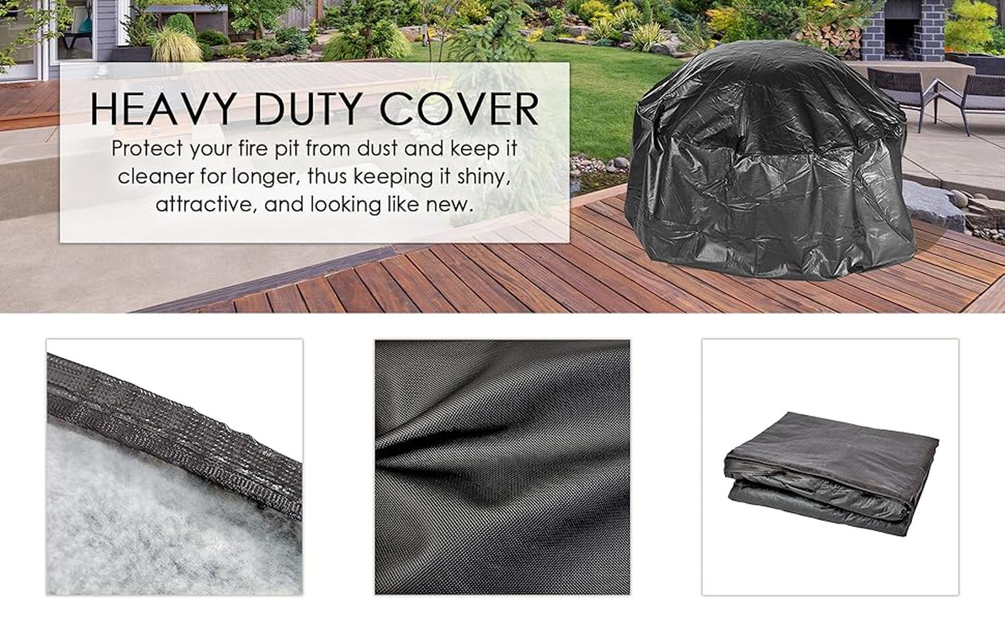 Large Black Waterproof Vinyl Fire Pit Cover