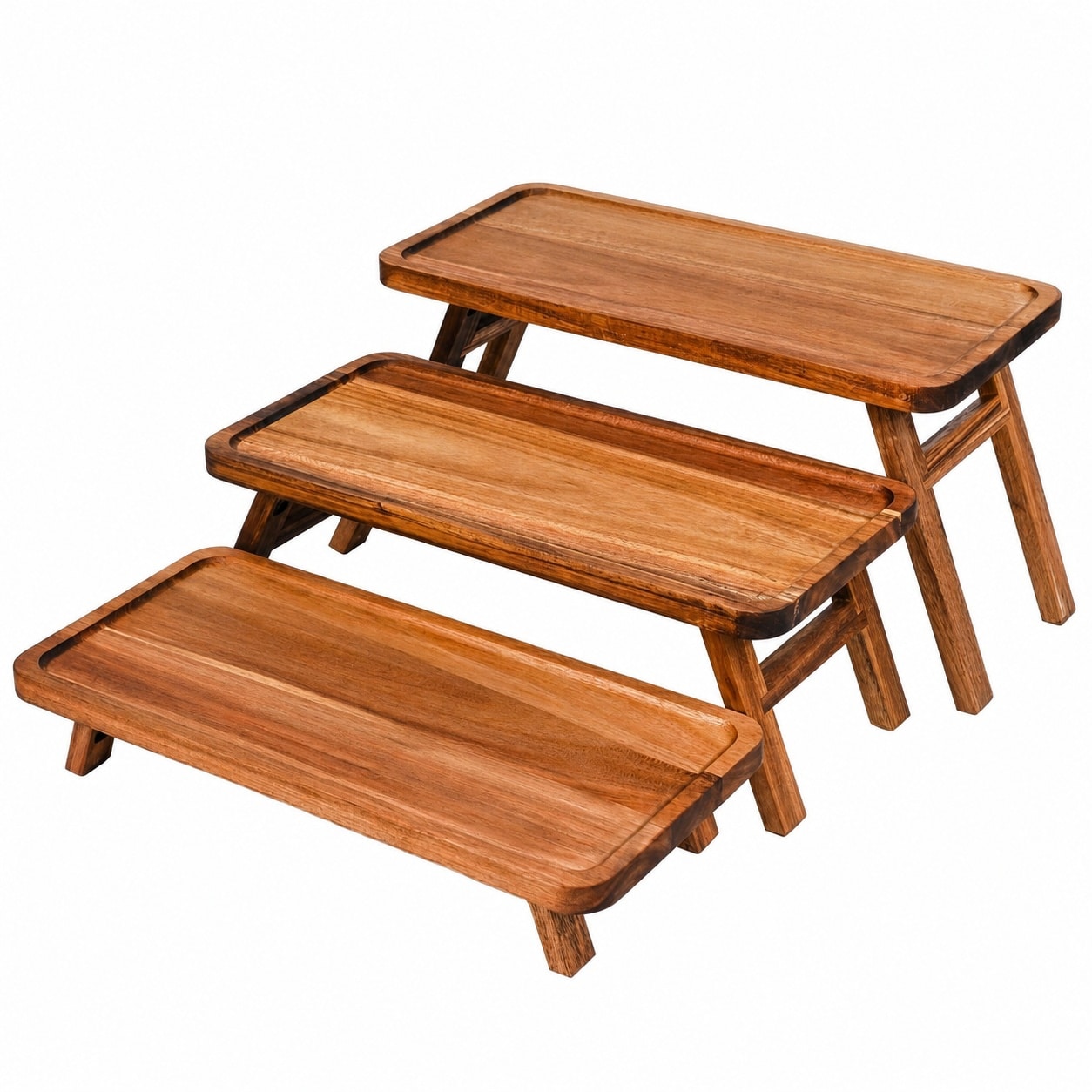 Etokfoks  17 in Tiered Acacia Brown Acacia Wood Serving Board Set for Display and Entertaining
