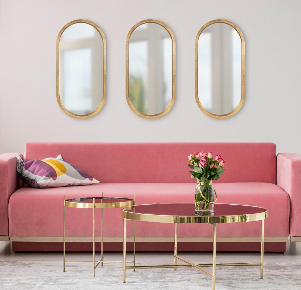 Mini Small Oval Wall Mirror Gold Velvet - KLW Design