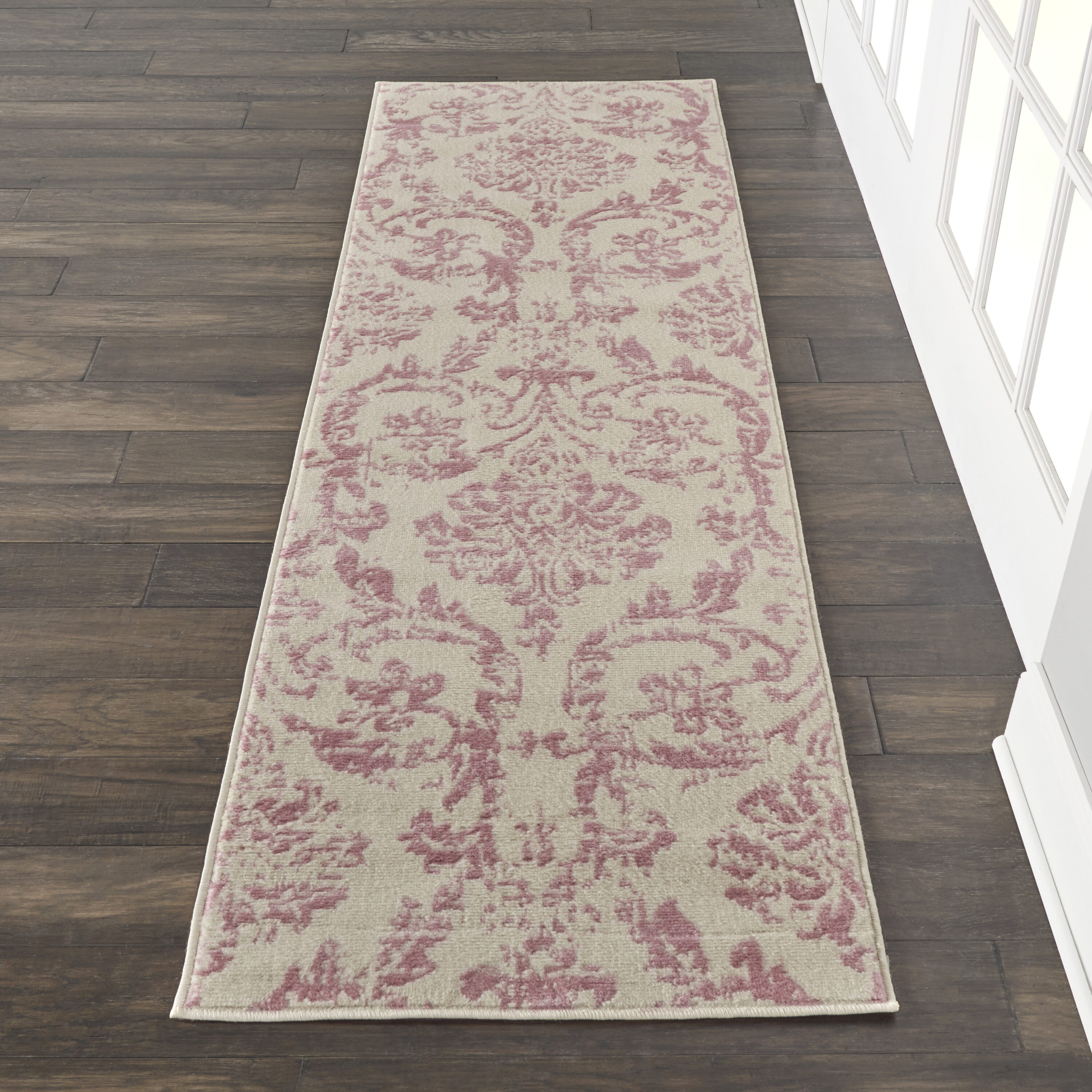 Nourison 99446221360 Jubilant 2 x 7 (ft) Loomed Ivory/Pink Rectangular Indoor Abstract Runner rug