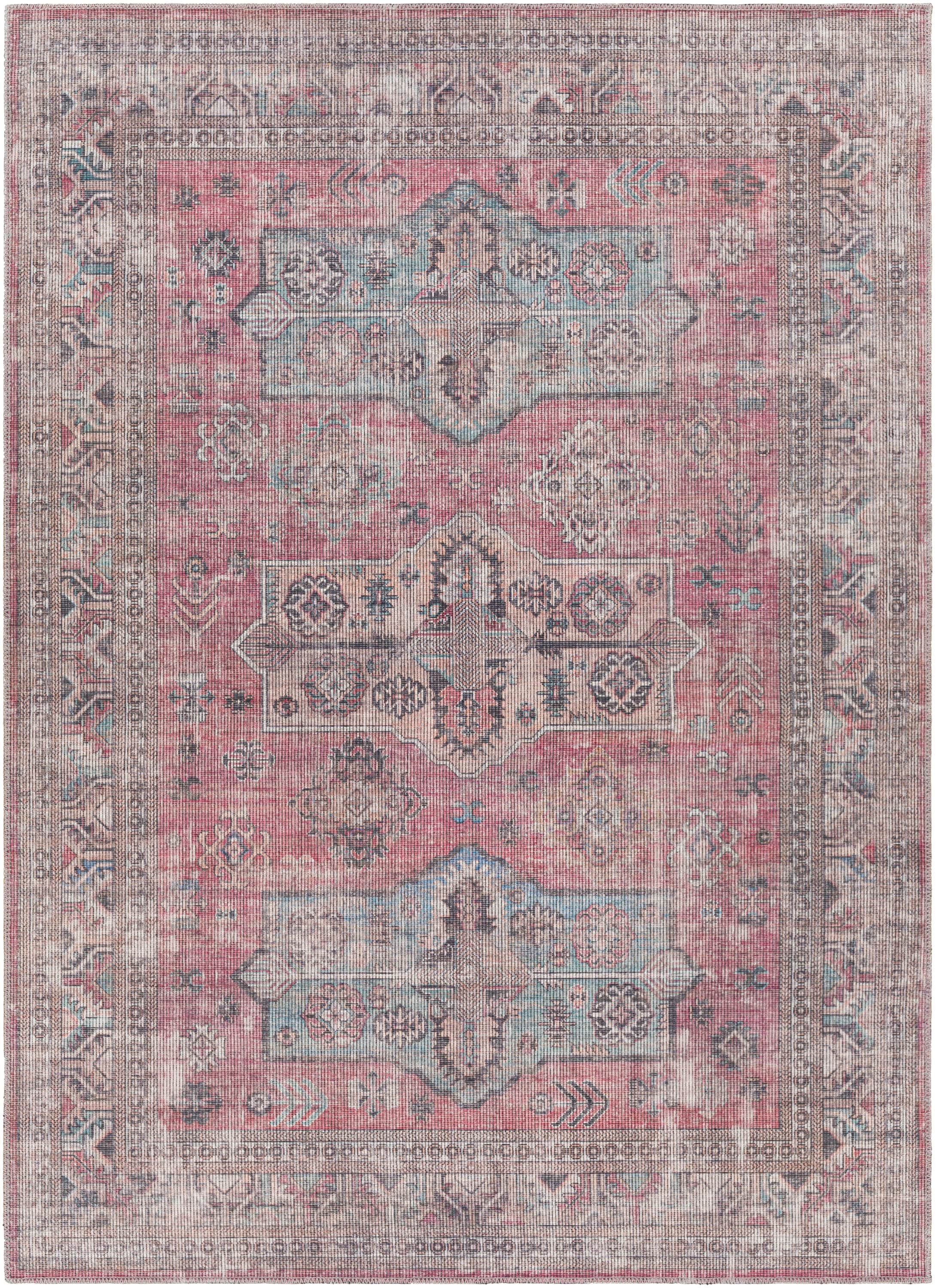 Artistic Weavers FRL2300-5373 Farrell 5 X 7 (ft) Red/Teal Indoor Medallion Oriental Machine Washable Area Rug