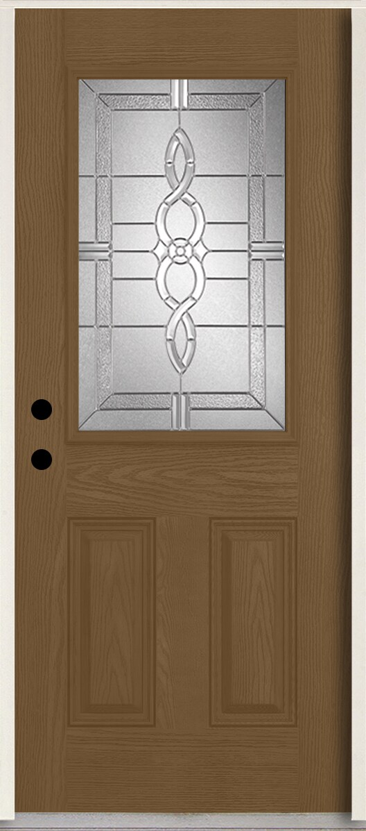 RELIABILT LO963591 Calista 36-in x 80-in x 4-5/8-in Fiberglass Half lite Right-hand inswing Woodhaven Stain Stained Prehung Front Door Insulating core