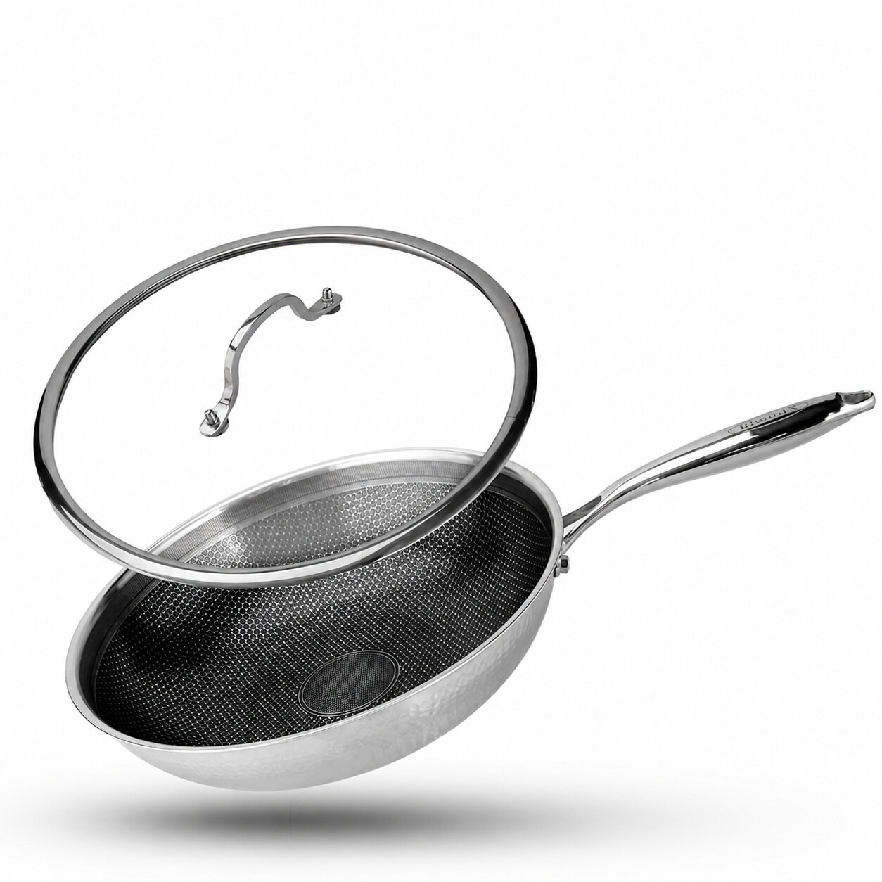 DHMHD Hybrid Wok 13 inch Stainless Steel Non Stick Stir Fry Pan with Lid Compatible with Induction Dishwasher and Oven Safe #LDH0817X393