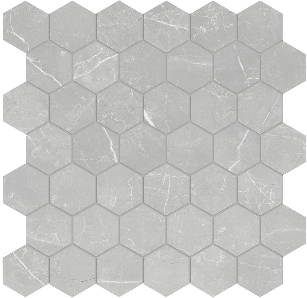 Satori 9903-0843-0 Sample- Palisade Grigio 12-in x 12-in Polished Porcelain Marble Look Hexagon Floor and Wall Tile