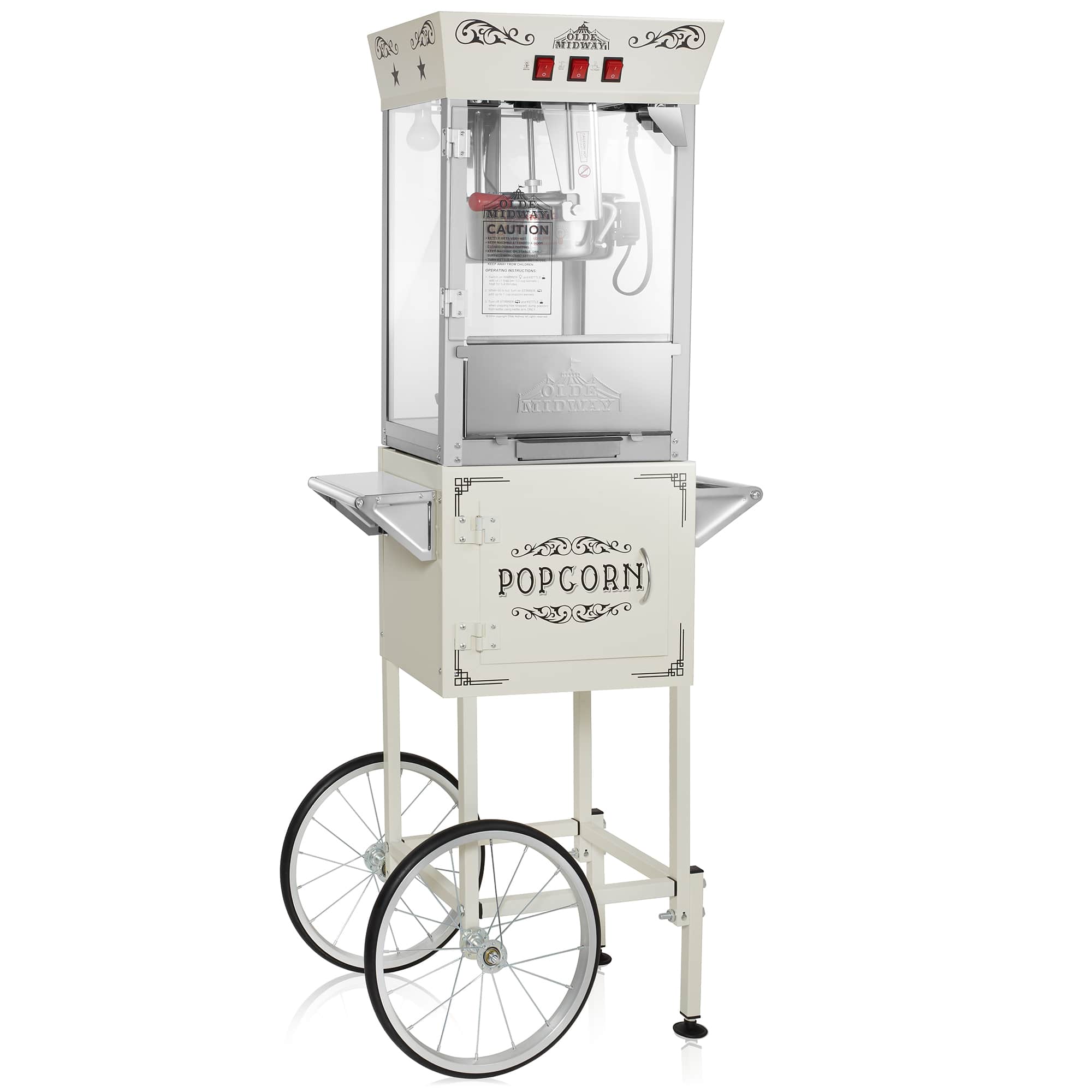 Olde Midway Movie Theater-Style Popcorn Machine with Cart and 10-oz Kettle - Cream #CON-POP-8945-CREAM