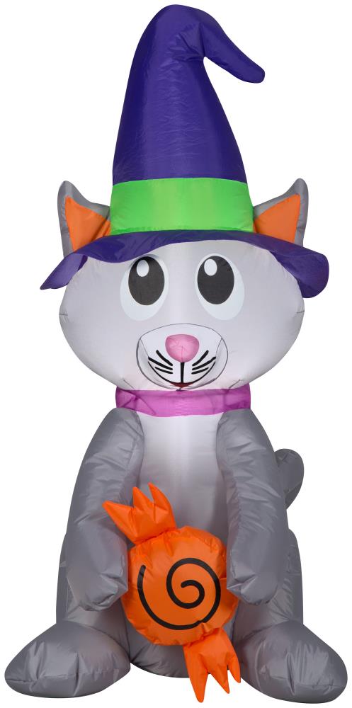 Gemmy 4-ft Pre-Lit Inflatable Cat with Candy Halloween Decoration ...