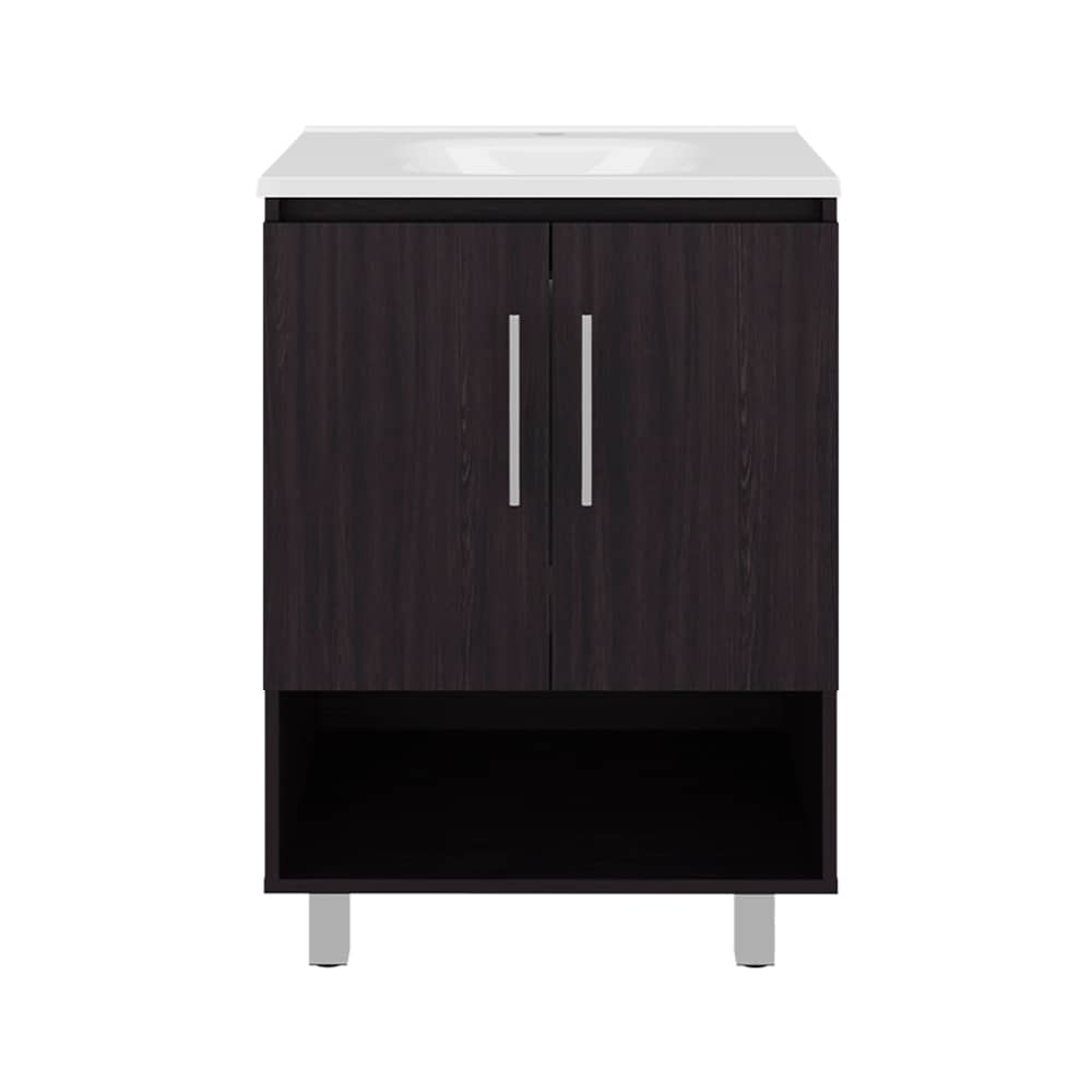 Vanityfus Bathroom Vanity with Sink Ceramic White Integral Sink Freestanding Bathroom Vanity 2 Door and Open Shlef